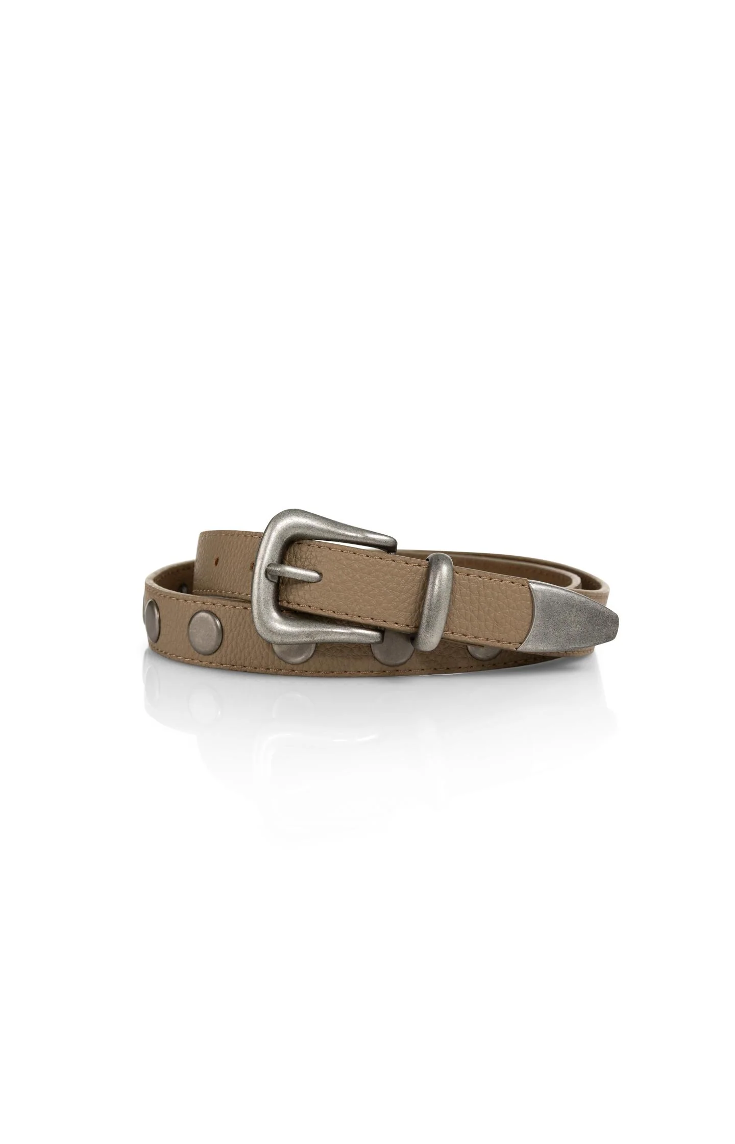 Studded leather belt with silver buckle