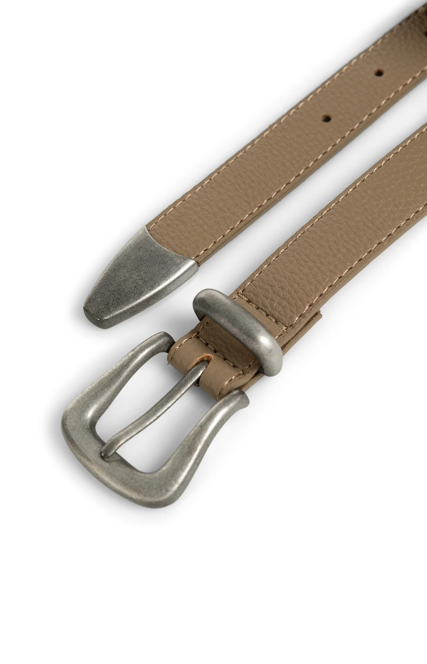Studded leather belt with silver buckle - Image 2
