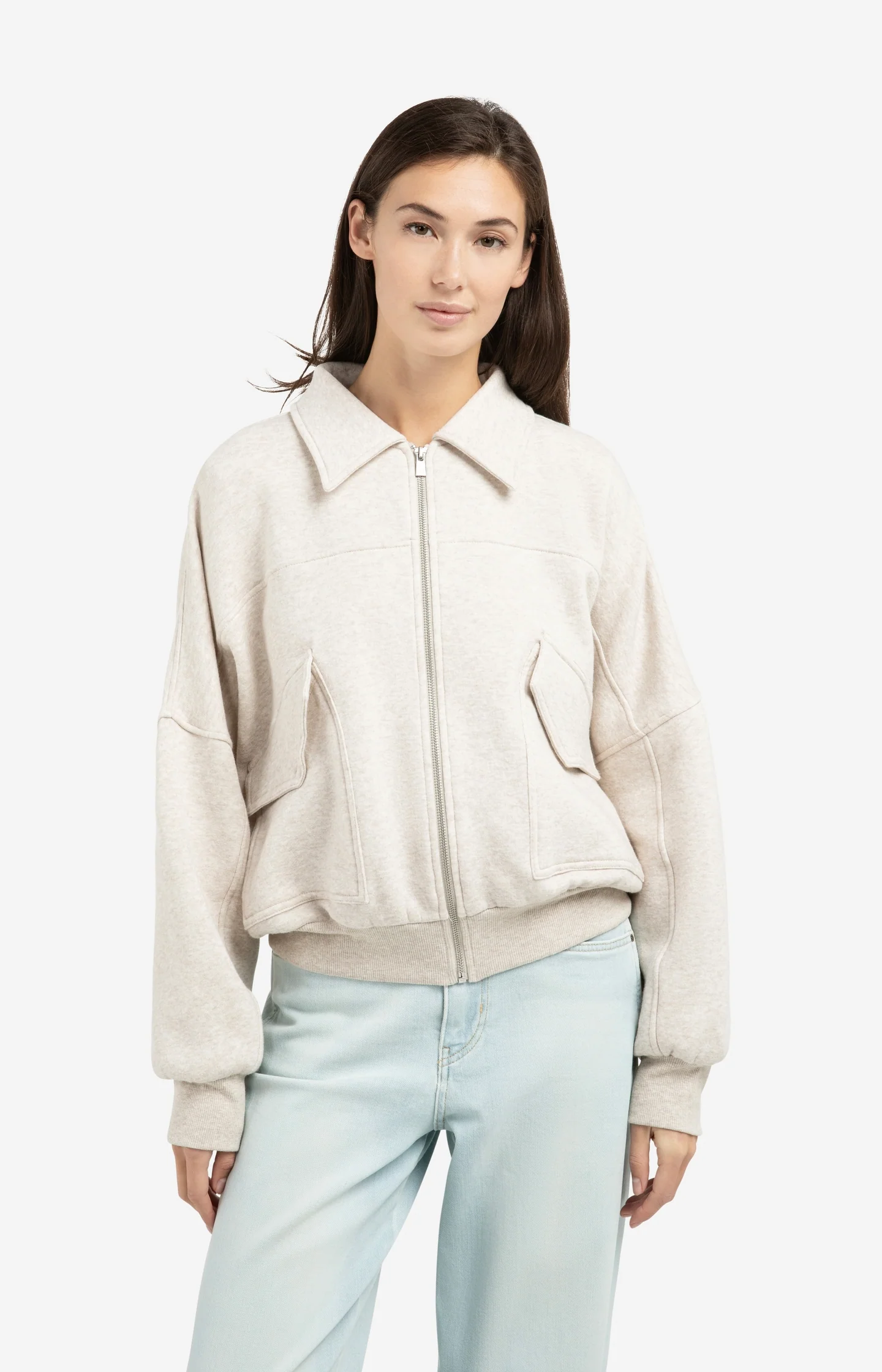 Sweat jacket with patch pockets and zip front closure - Image 3