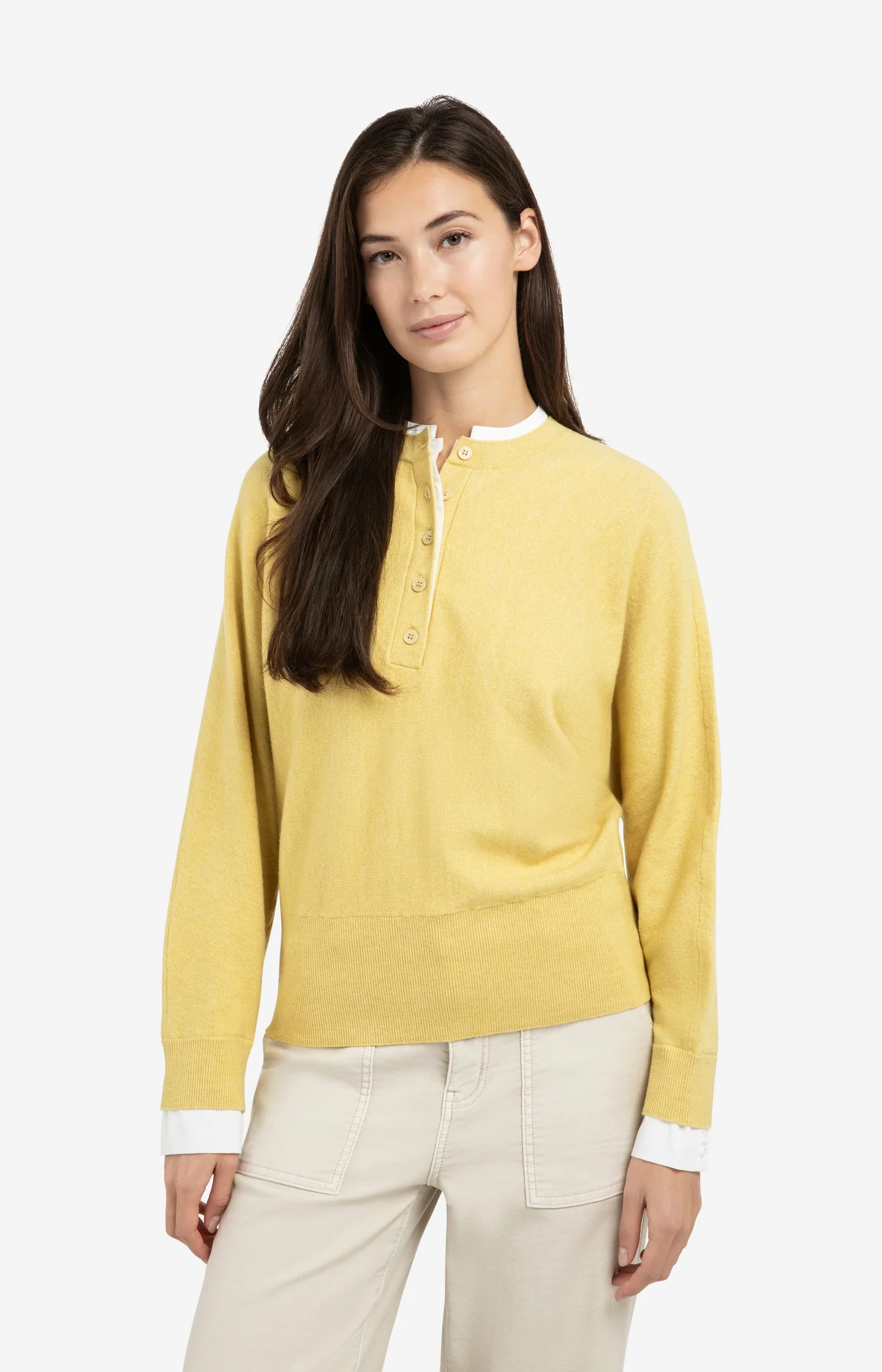 Sweater with inserted blouse collar and button detail - Image 3