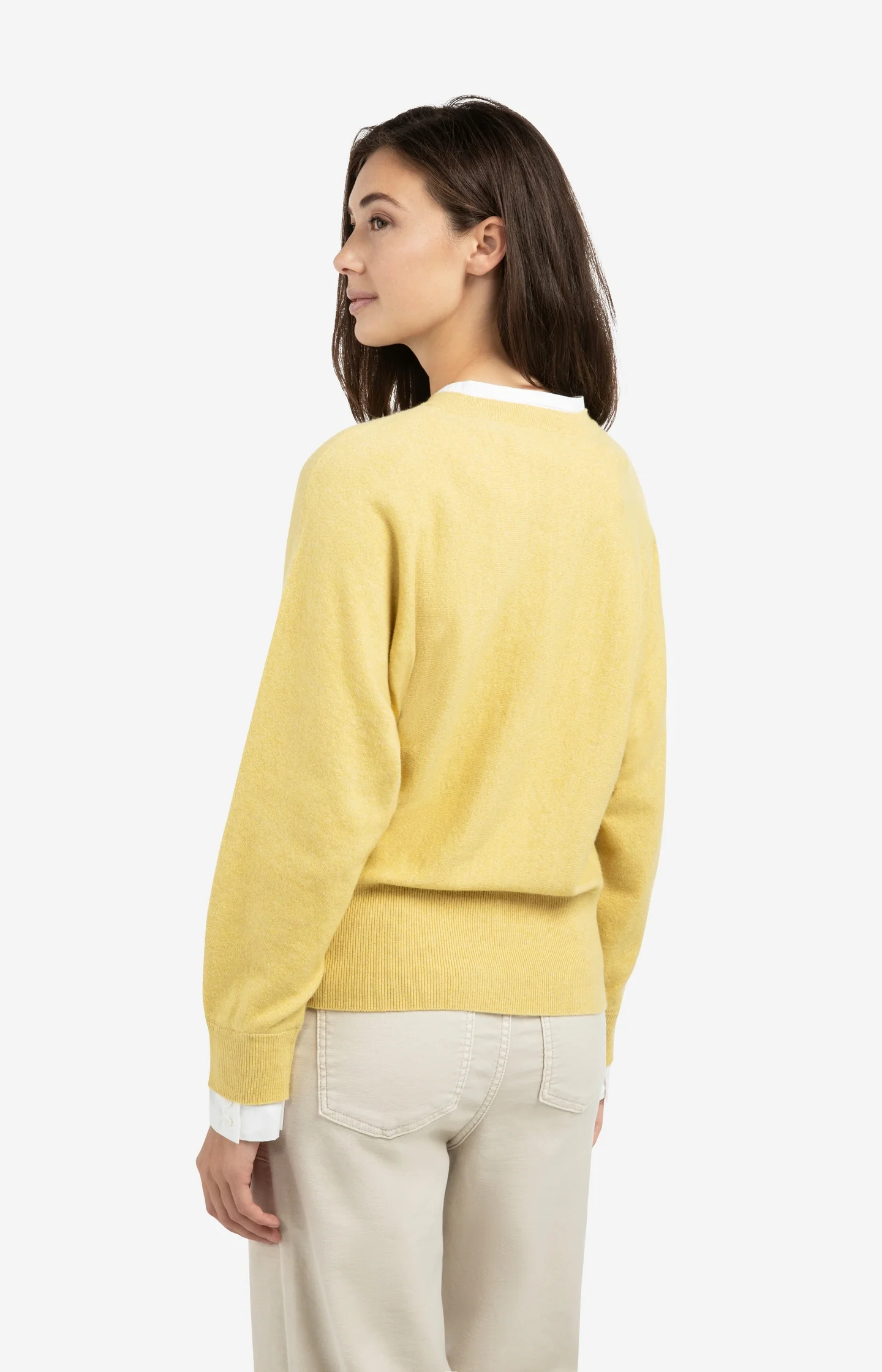 Sweater with inserted blouse collar and button detail - Image 4