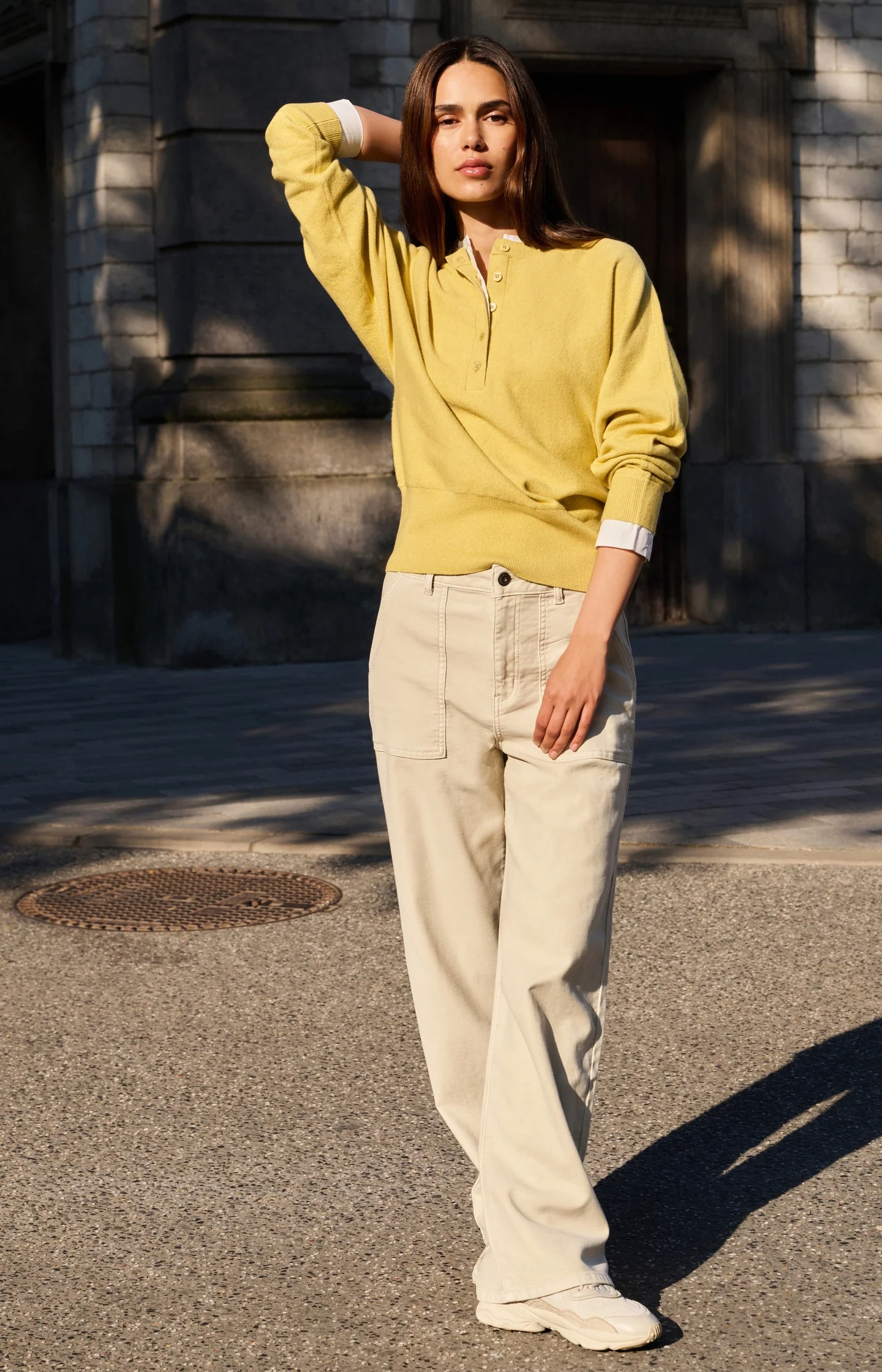 Sweater with inserted blouse collar and button detail - Image 6