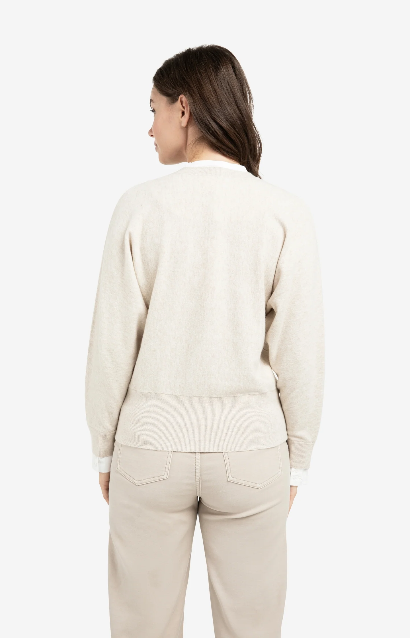 Sweater with inserted blouse collar and button detail - Image 3