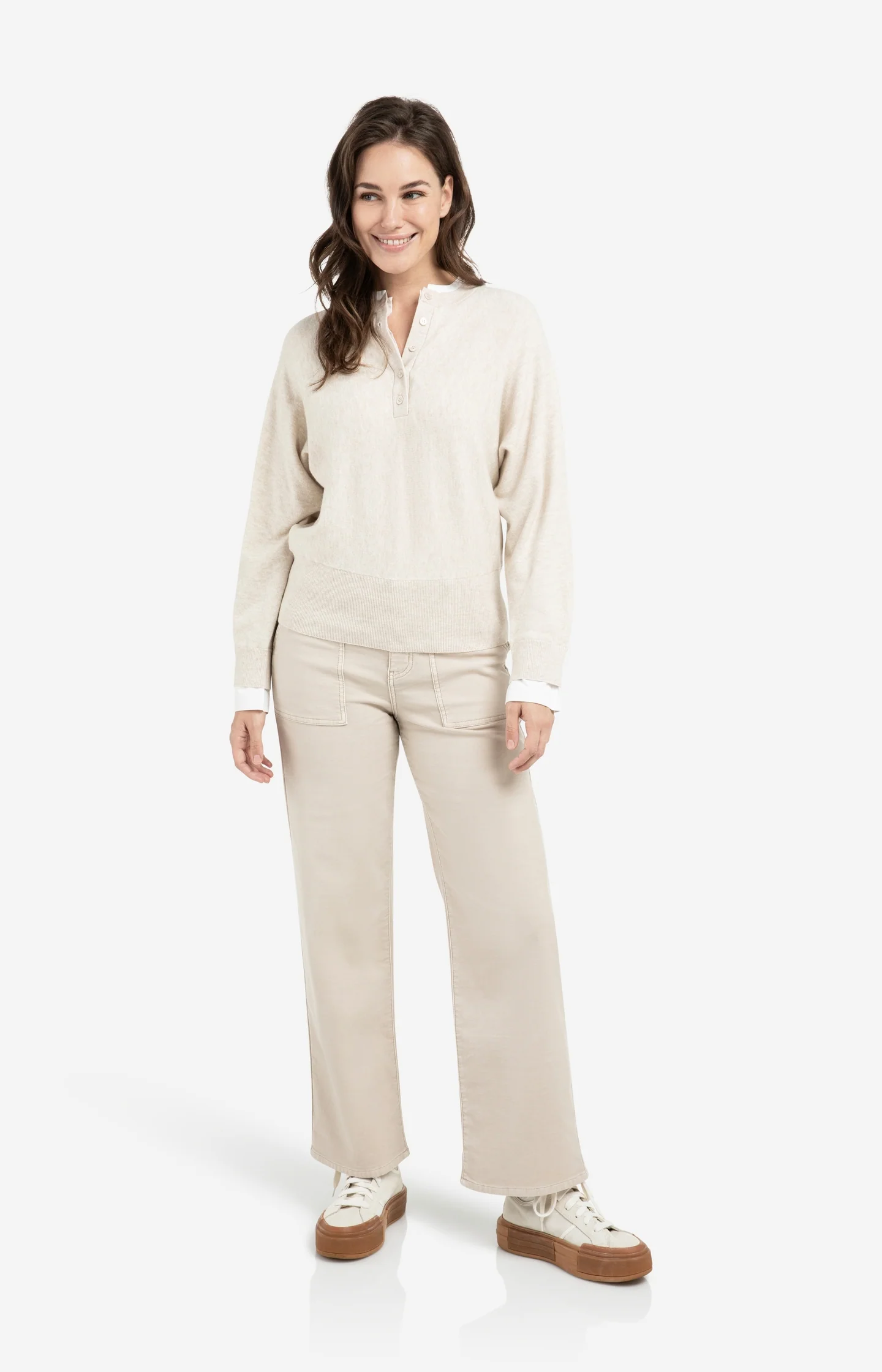 Sweater with inserted blouse collar and button detail - Image 5