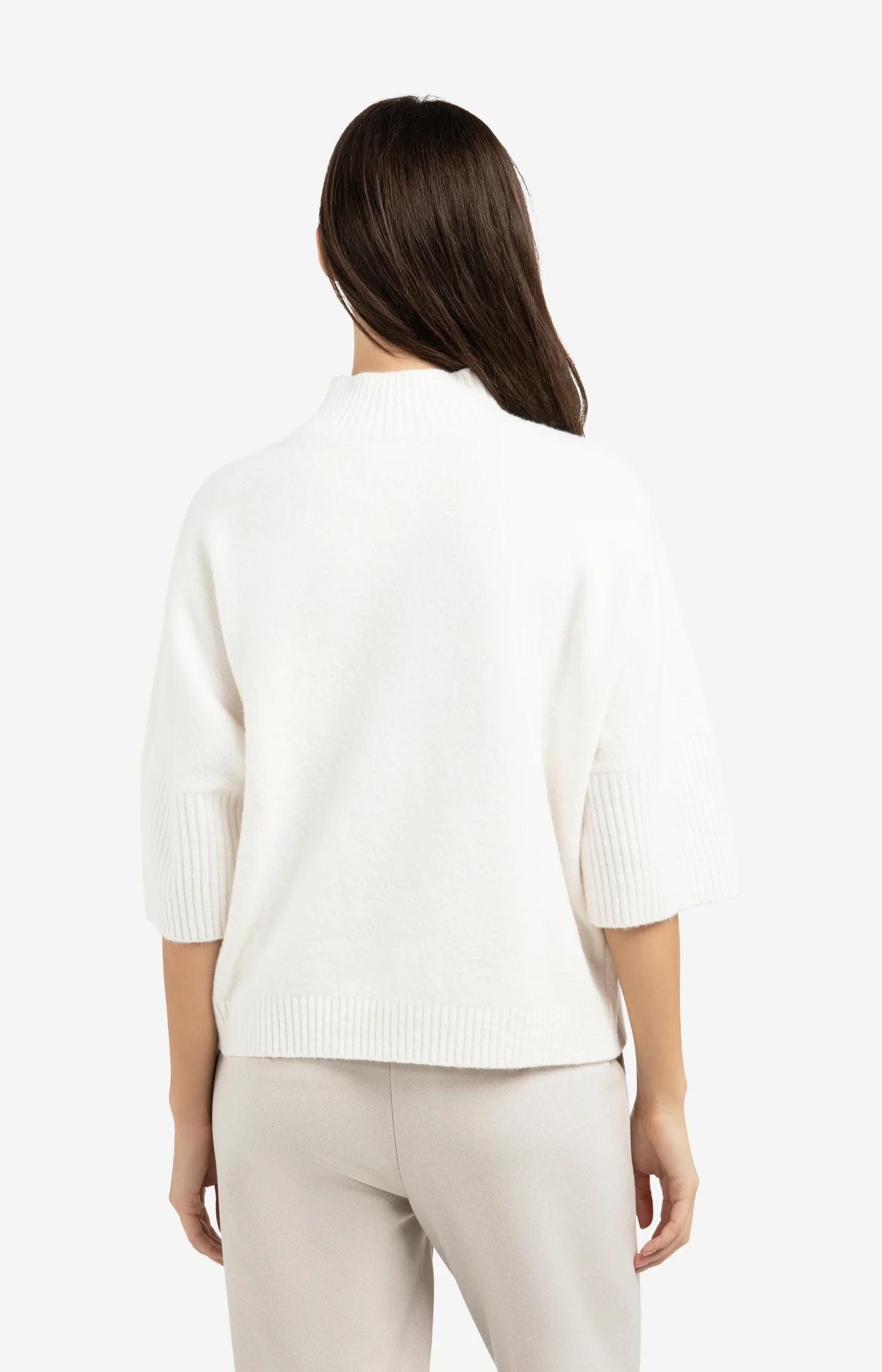Sweater with ribbed three-quarter sleeves and mock neck - Image 4