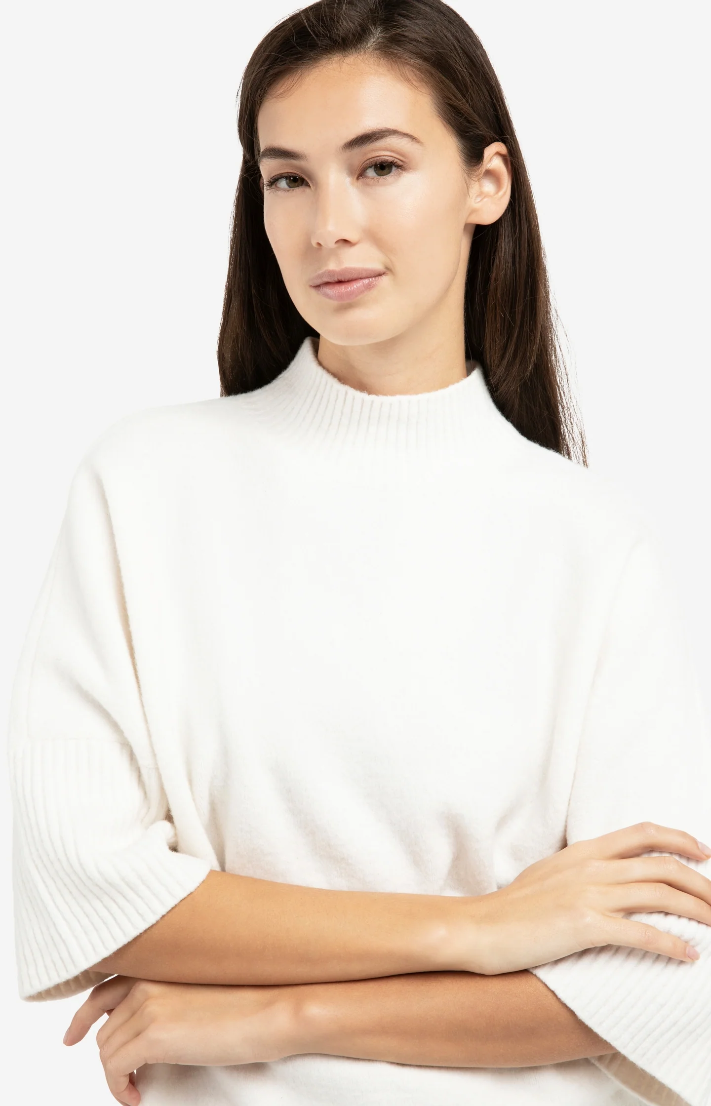 Sweater with ribbed three-quarter sleeves and mock neck - Image 5