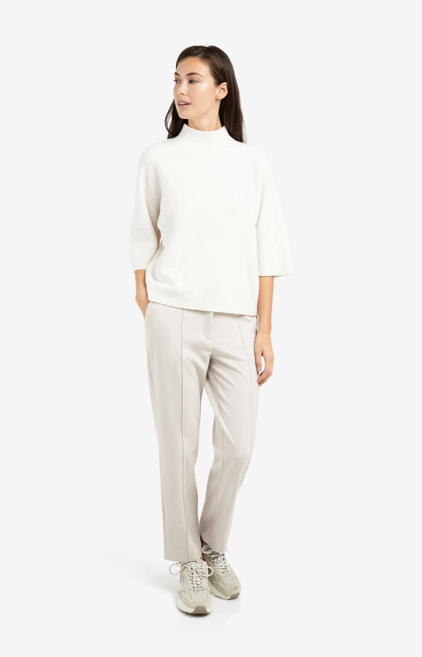 Sweater with ribbed three-quarter sleeves and mock neck - Image 6