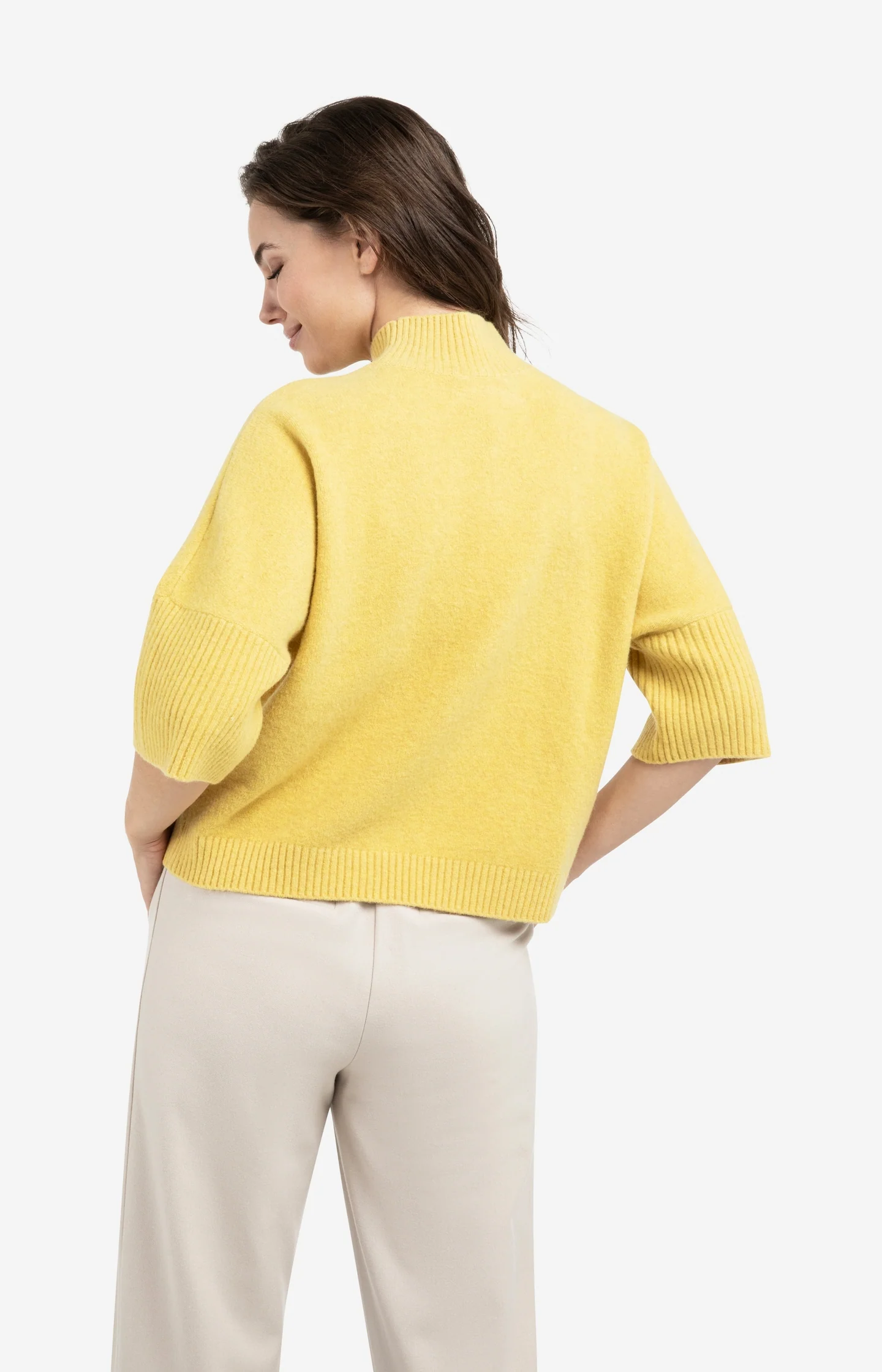 Sweater with ribbed three-quarter sleeves and mock neck - Image 3