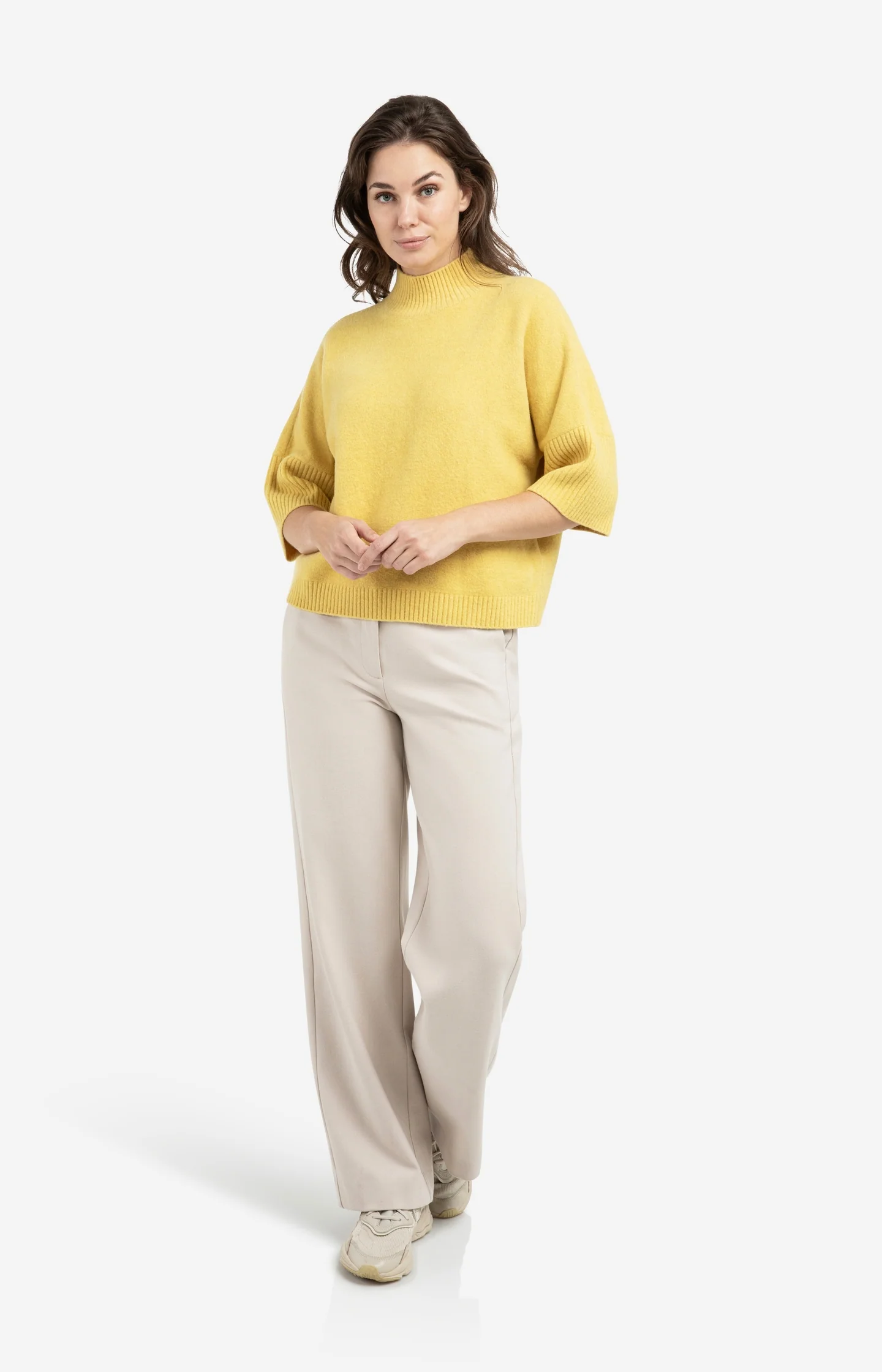 Sweater with ribbed three-quarter sleeves and mock neck - Image 5