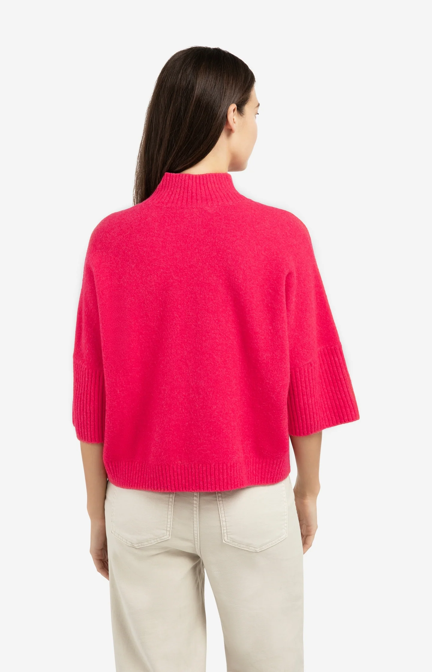 Sweater with ribbed three-quarter sleeves and mock neck - Image 4