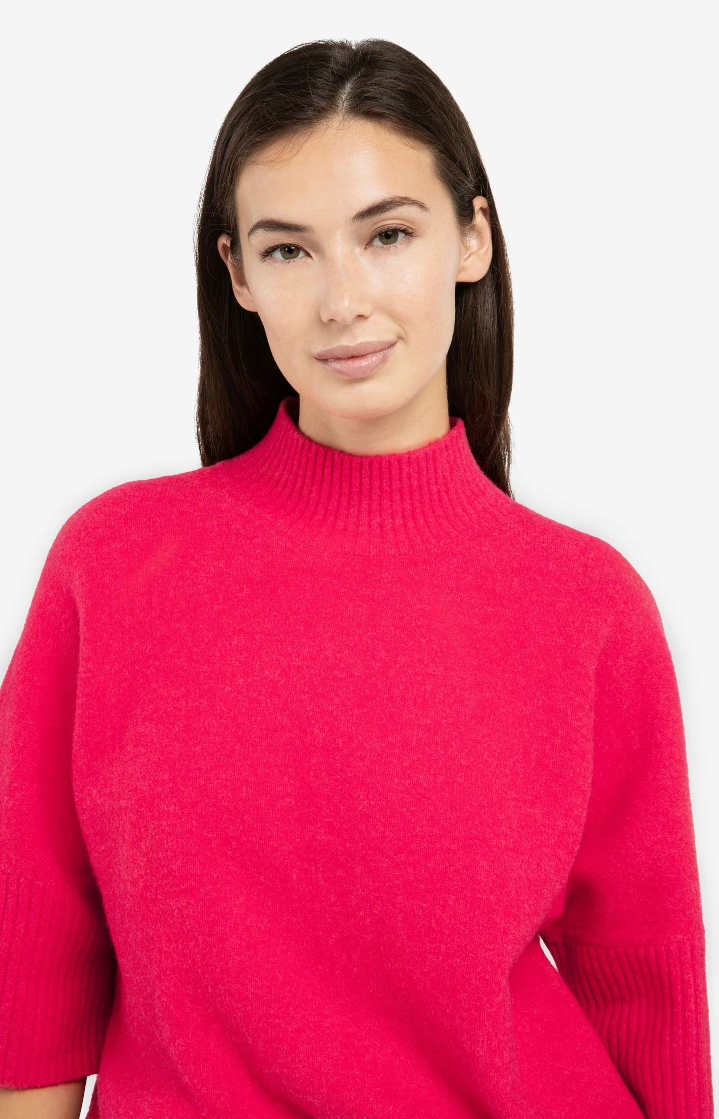 Sweater with ribbed three-quarter sleeves and mock neck - Image 5