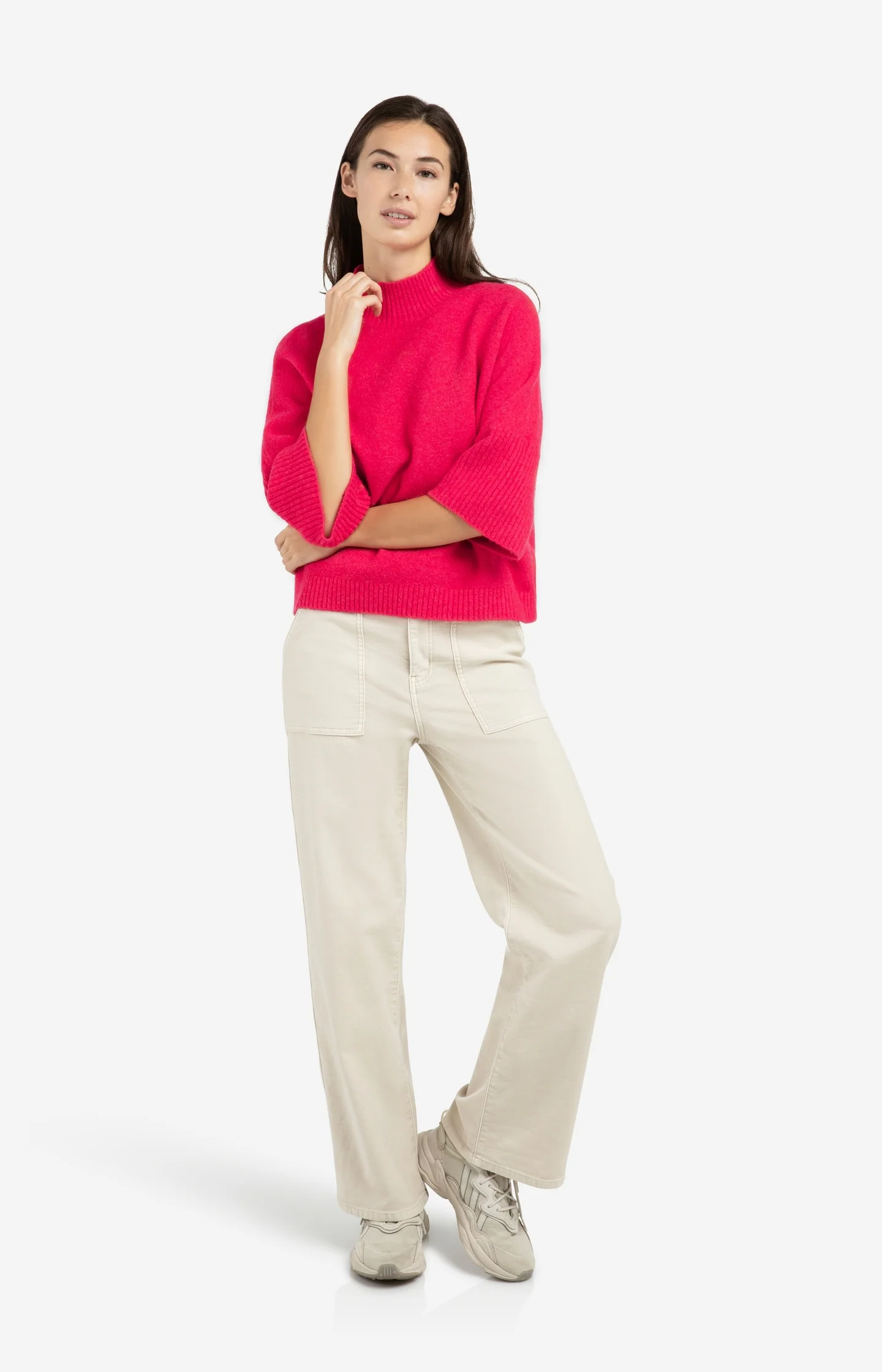 Sweater with ribbed three-quarter sleeves and mock neck - Image 6