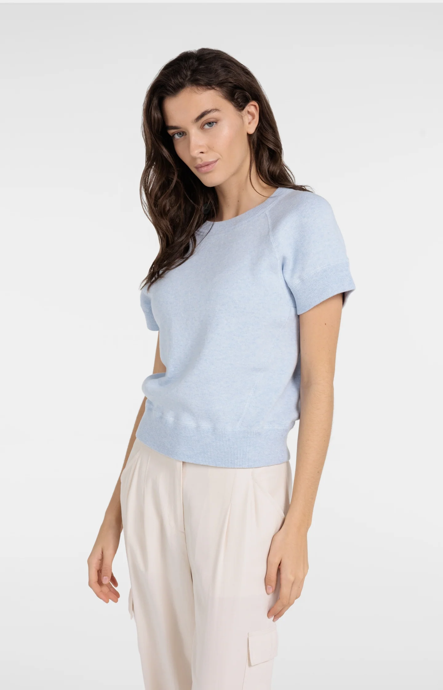 Sweater with short sleeves and stitch details - Image 3