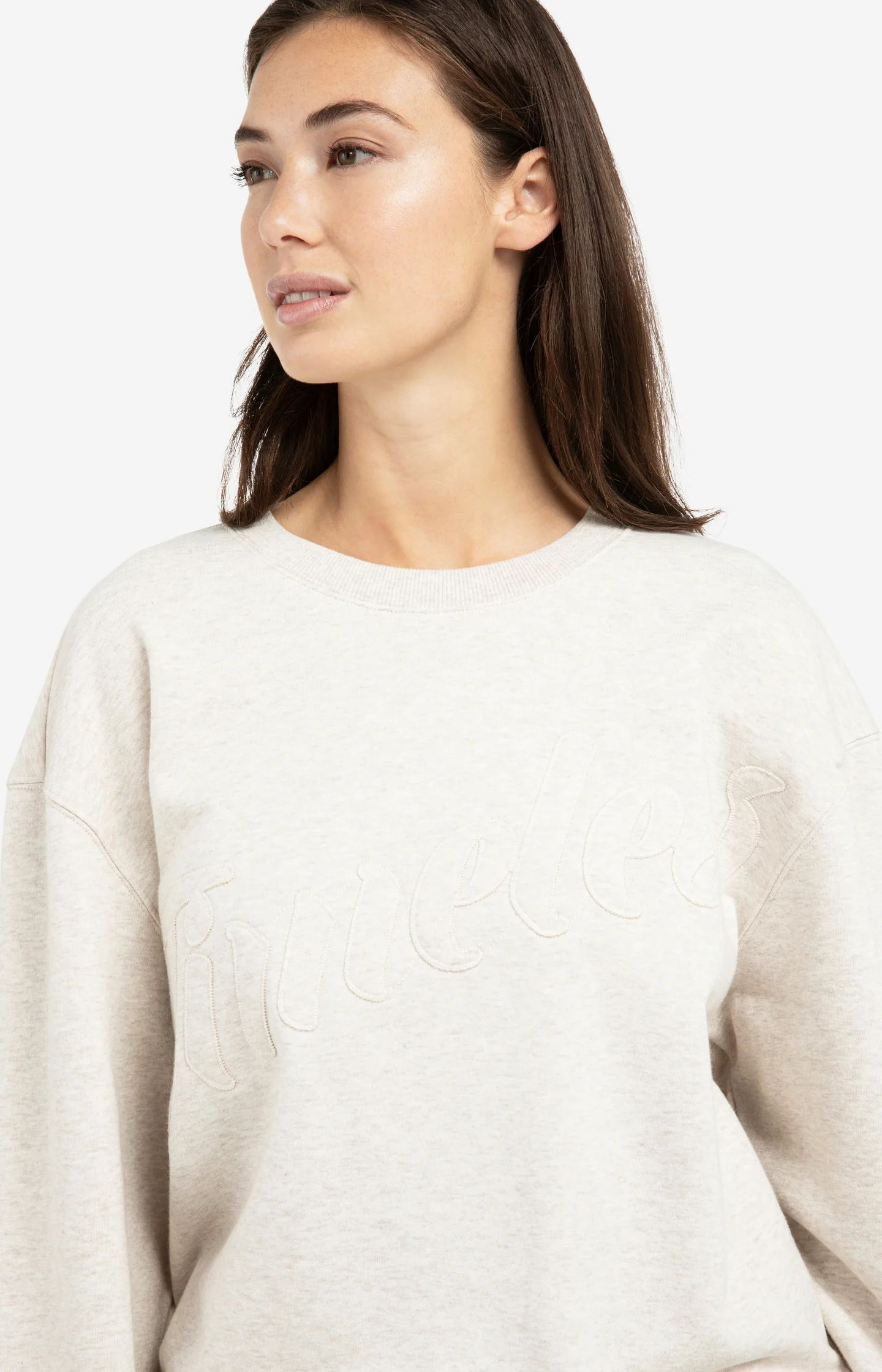 Sweater with stitched-on text and round neckline - Image 5