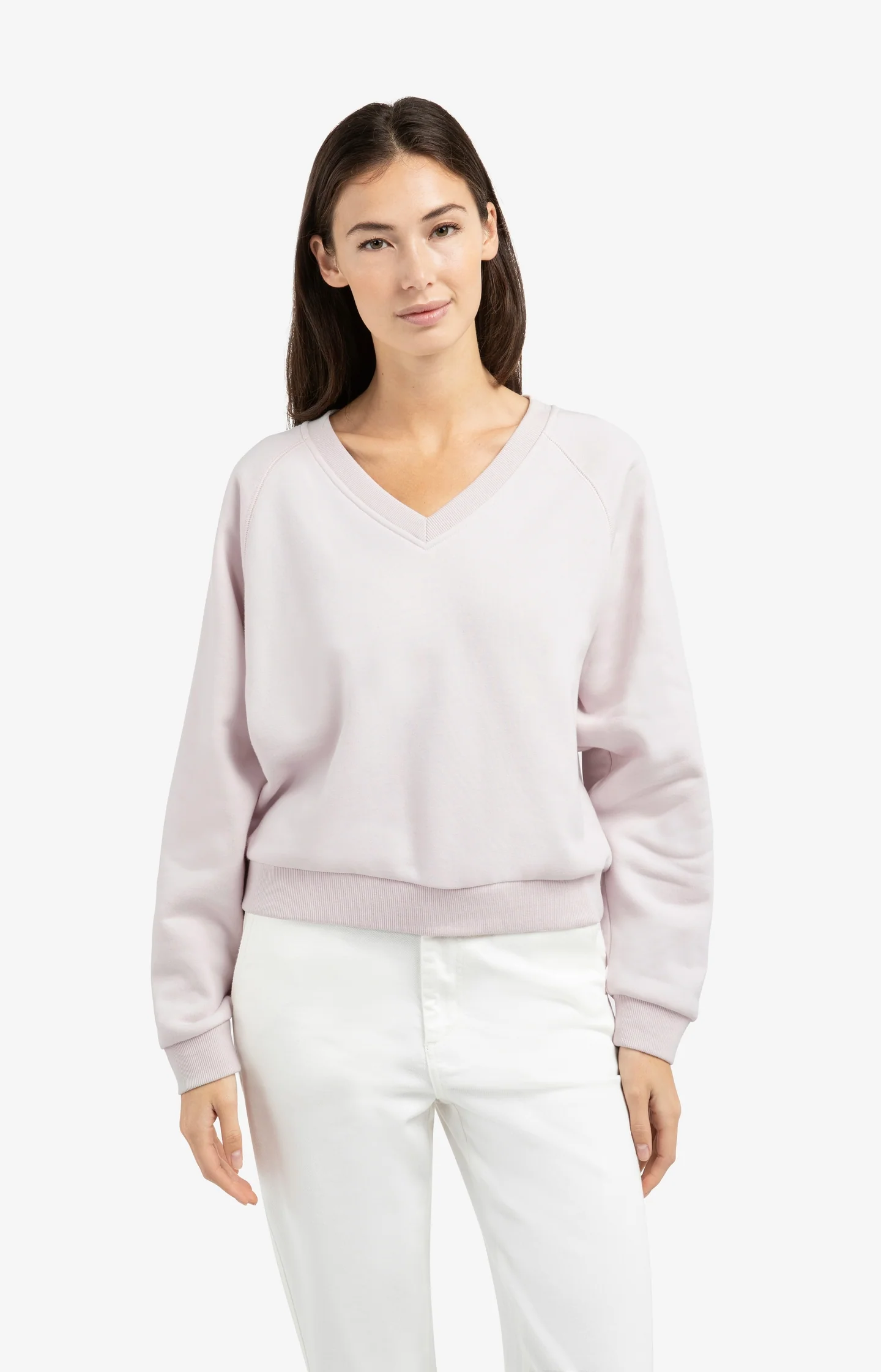 Sweater with V-neck and ribbed trims - Image 3