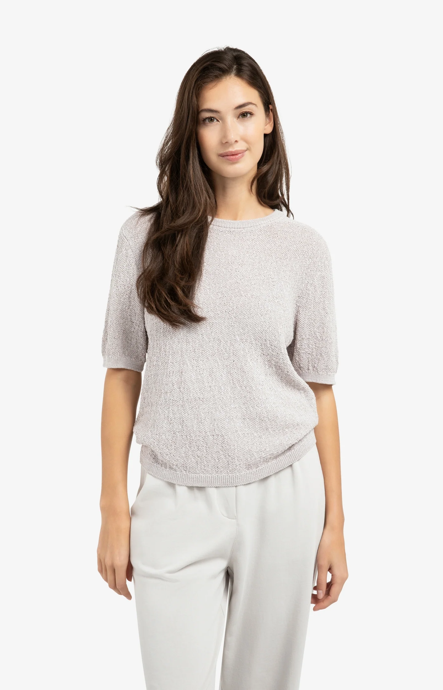 Textured knitted sweater with short sleeves - Image 3