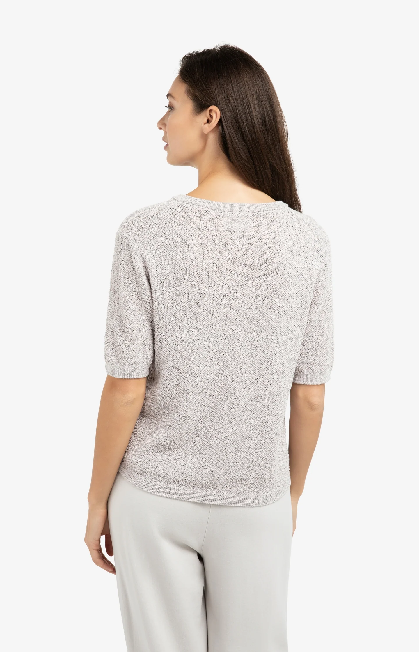Textured knitted sweater with short sleeves - Image 4