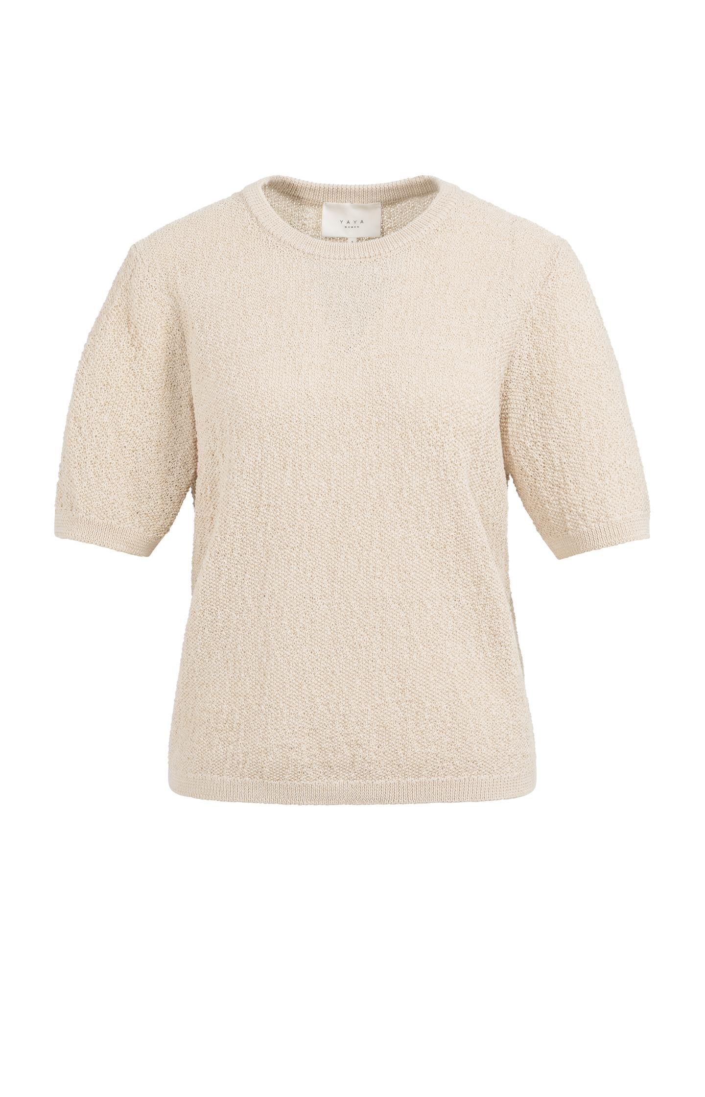 Textured knitted sweater with short sleeves - Image 2