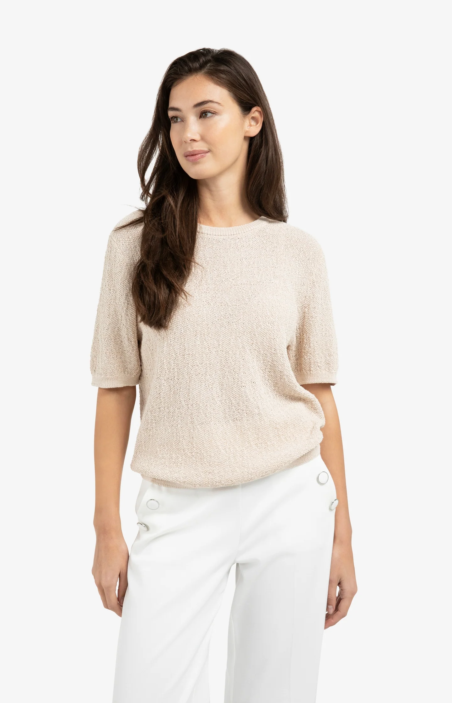 Textured knitted sweater with short sleeves - Image 3