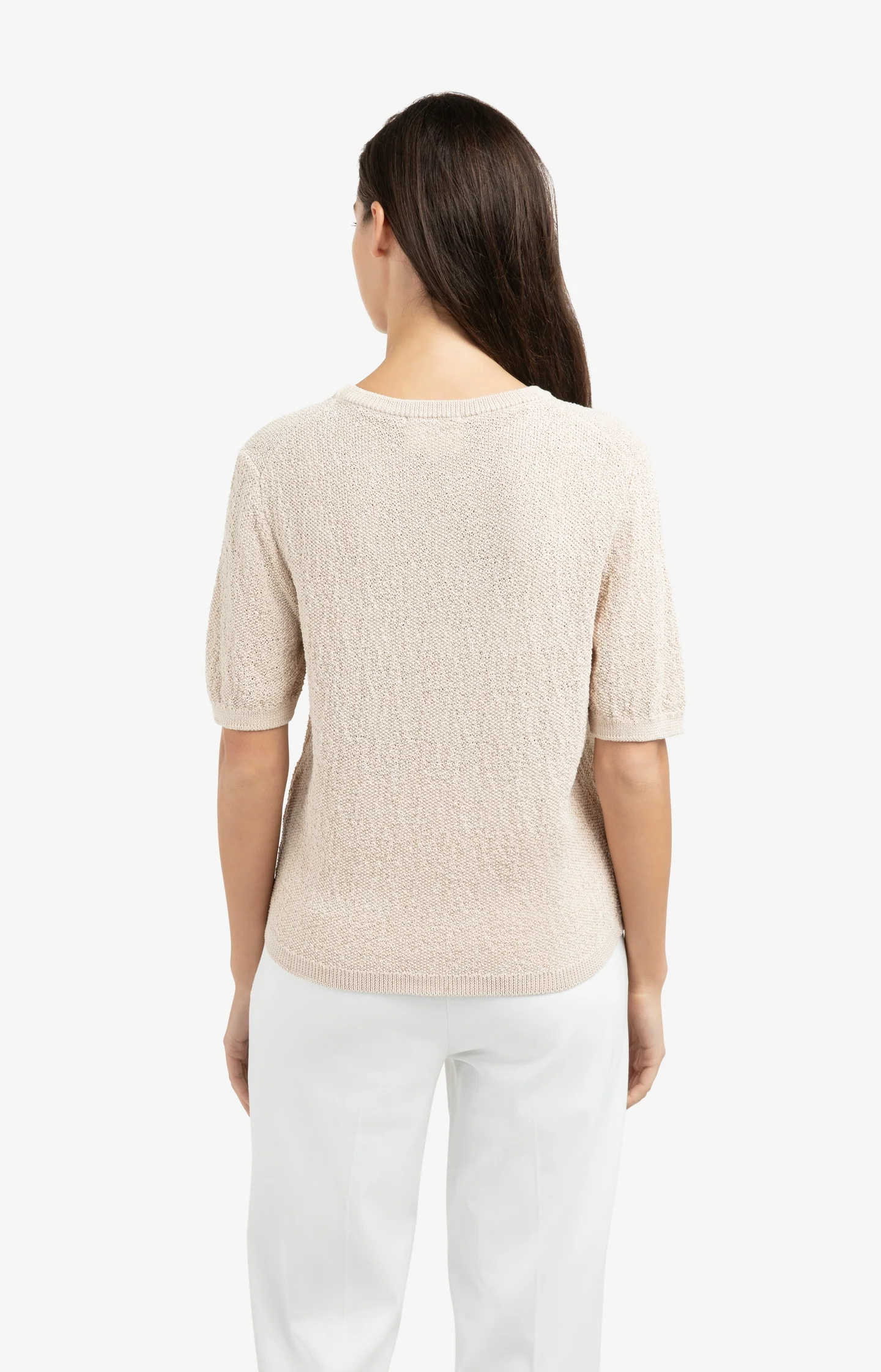 Textured knitted sweater with short sleeves - Image 4