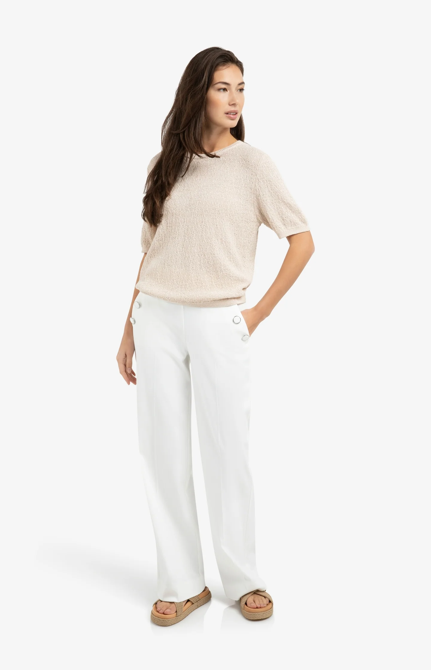 Textured knitted sweater with short sleeves - Image 6
