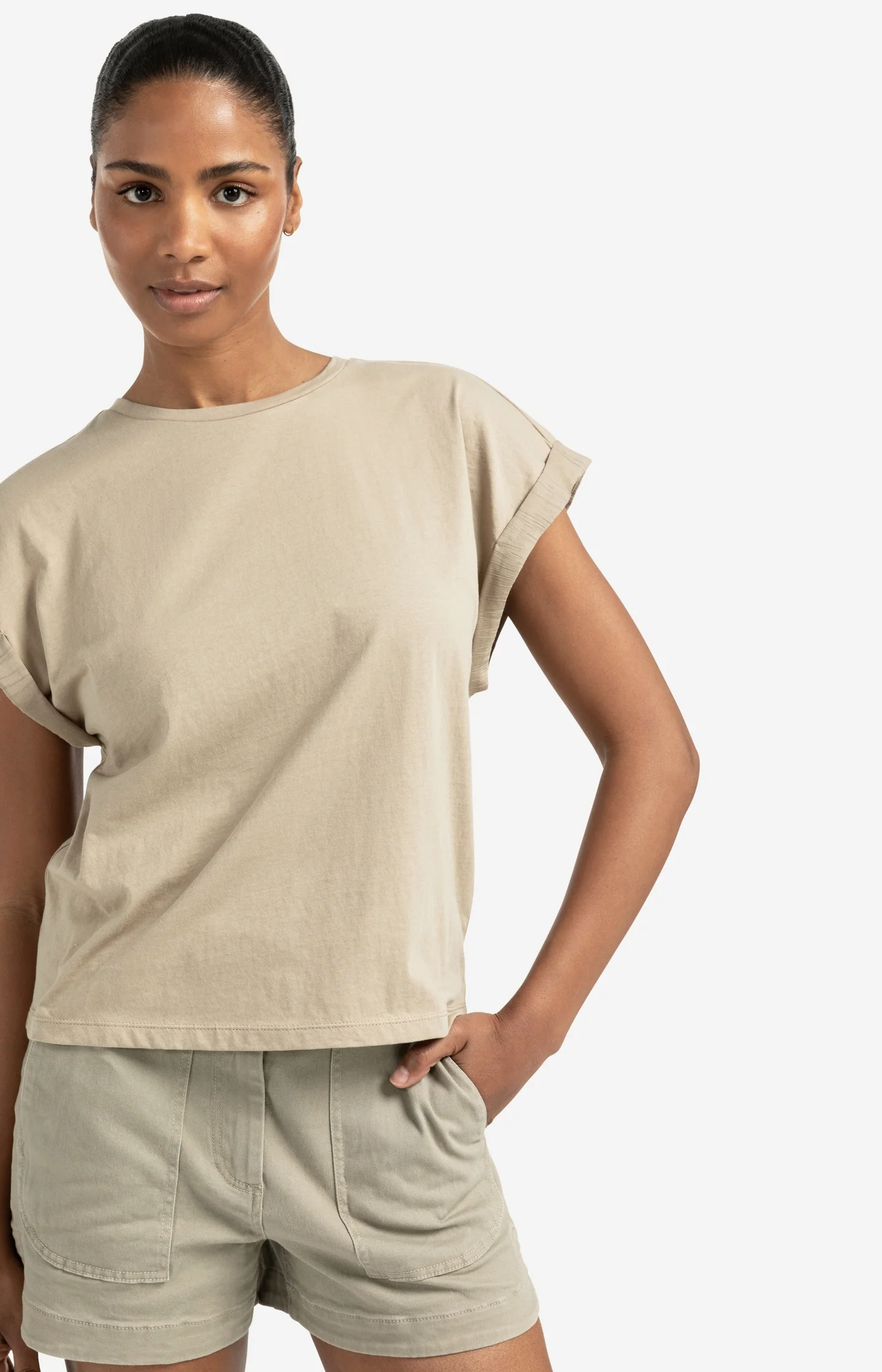 Top with round neck and woven cuff sleeves - Image 5