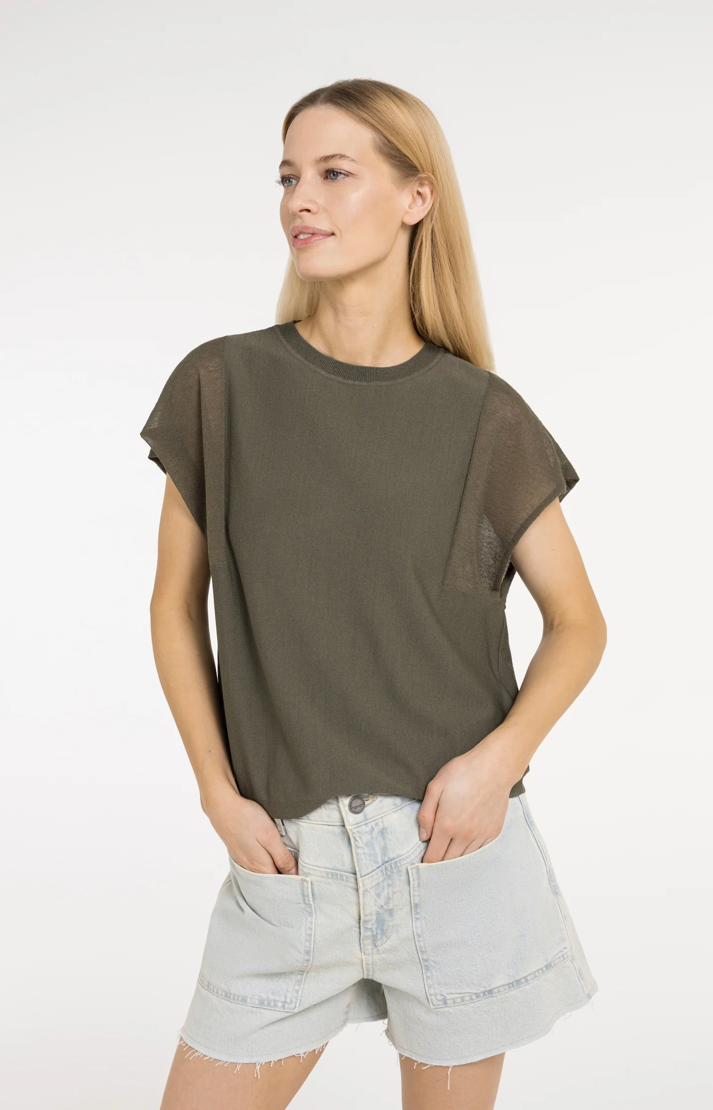 Top with sheer short sleeves and crew neck - Image 3