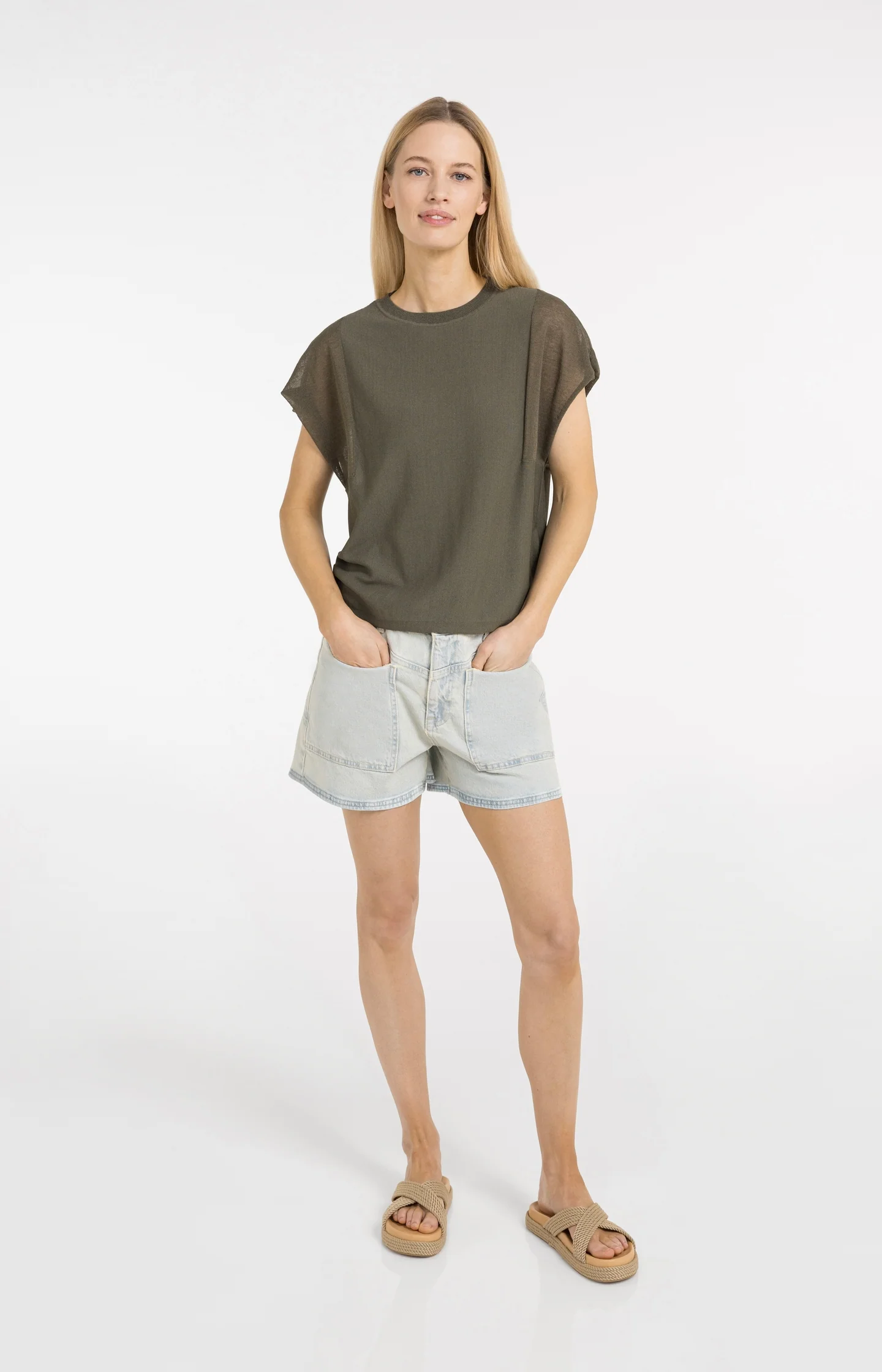 Top with sheer short sleeves and crew neck - Image 6