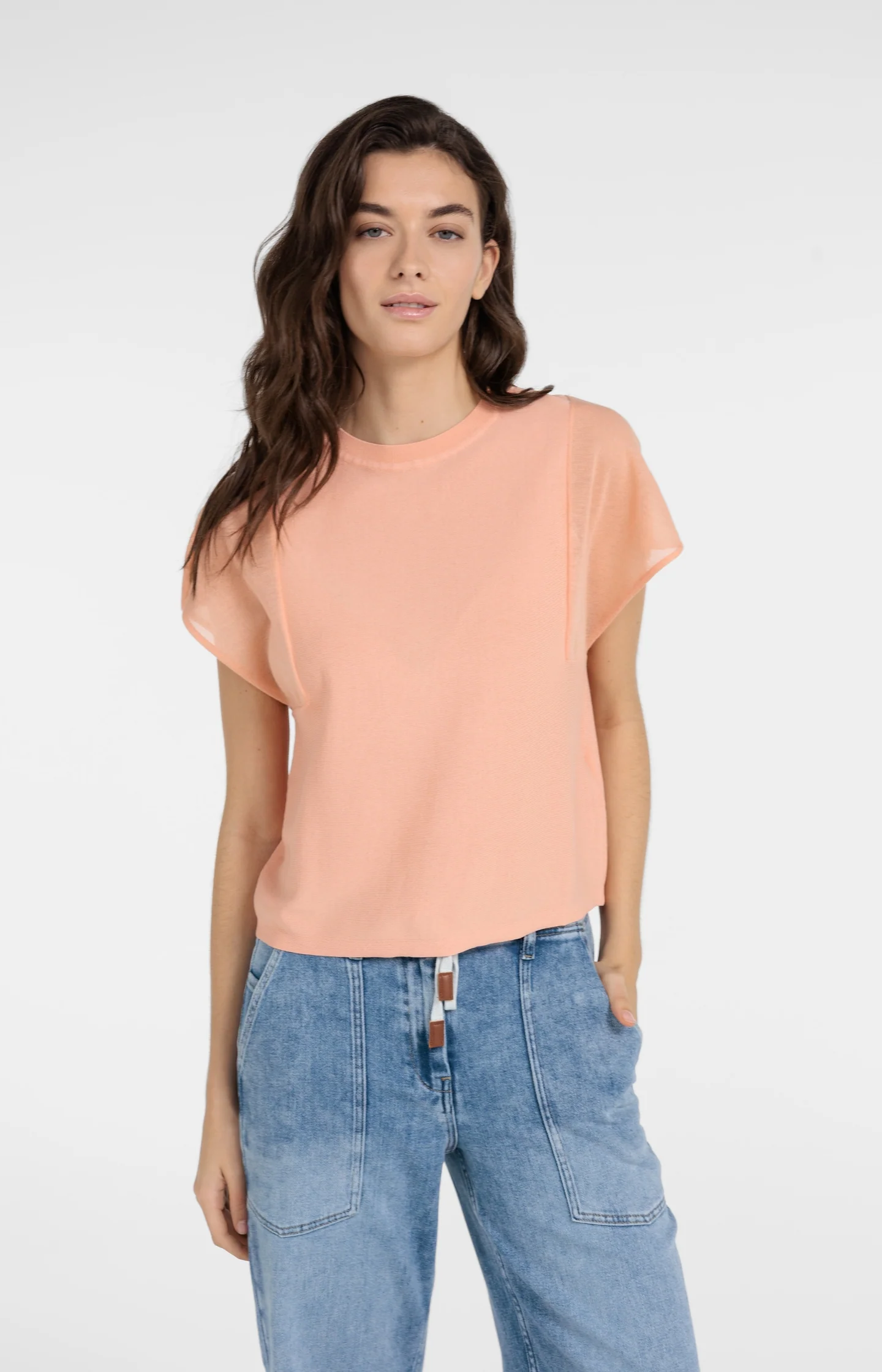 Top with sheer short sleeves and crew neck - Image 3