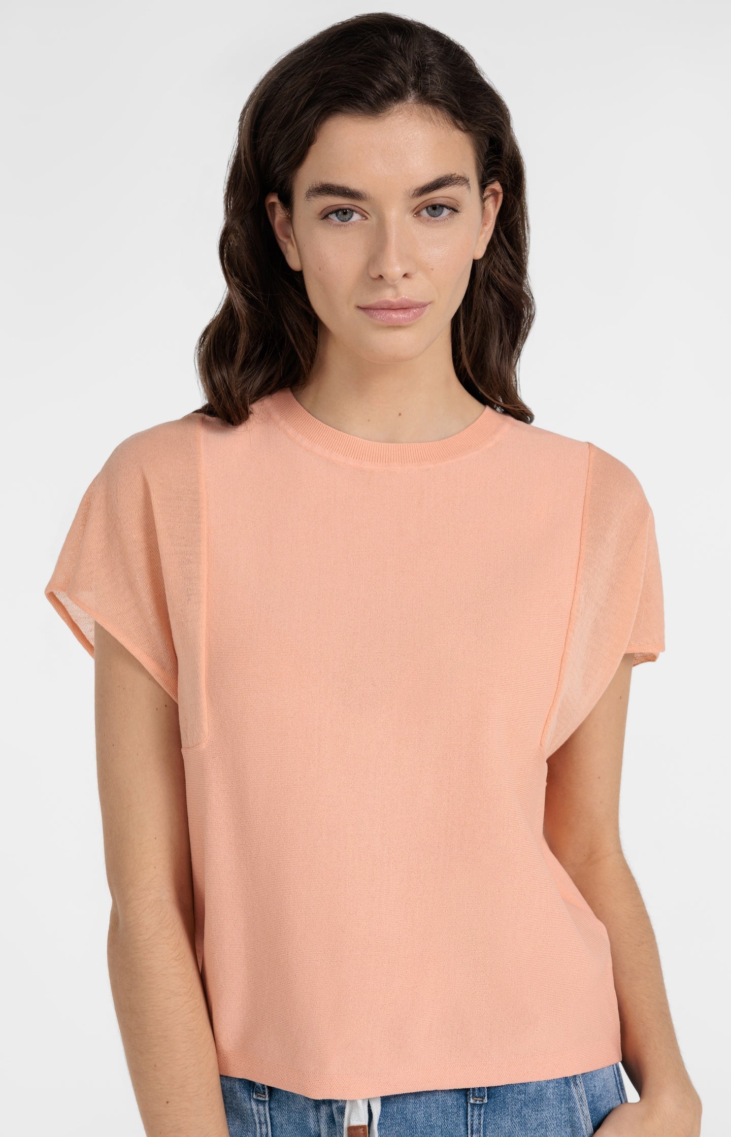 Top with sheer short sleeves and crew neck - Image 5