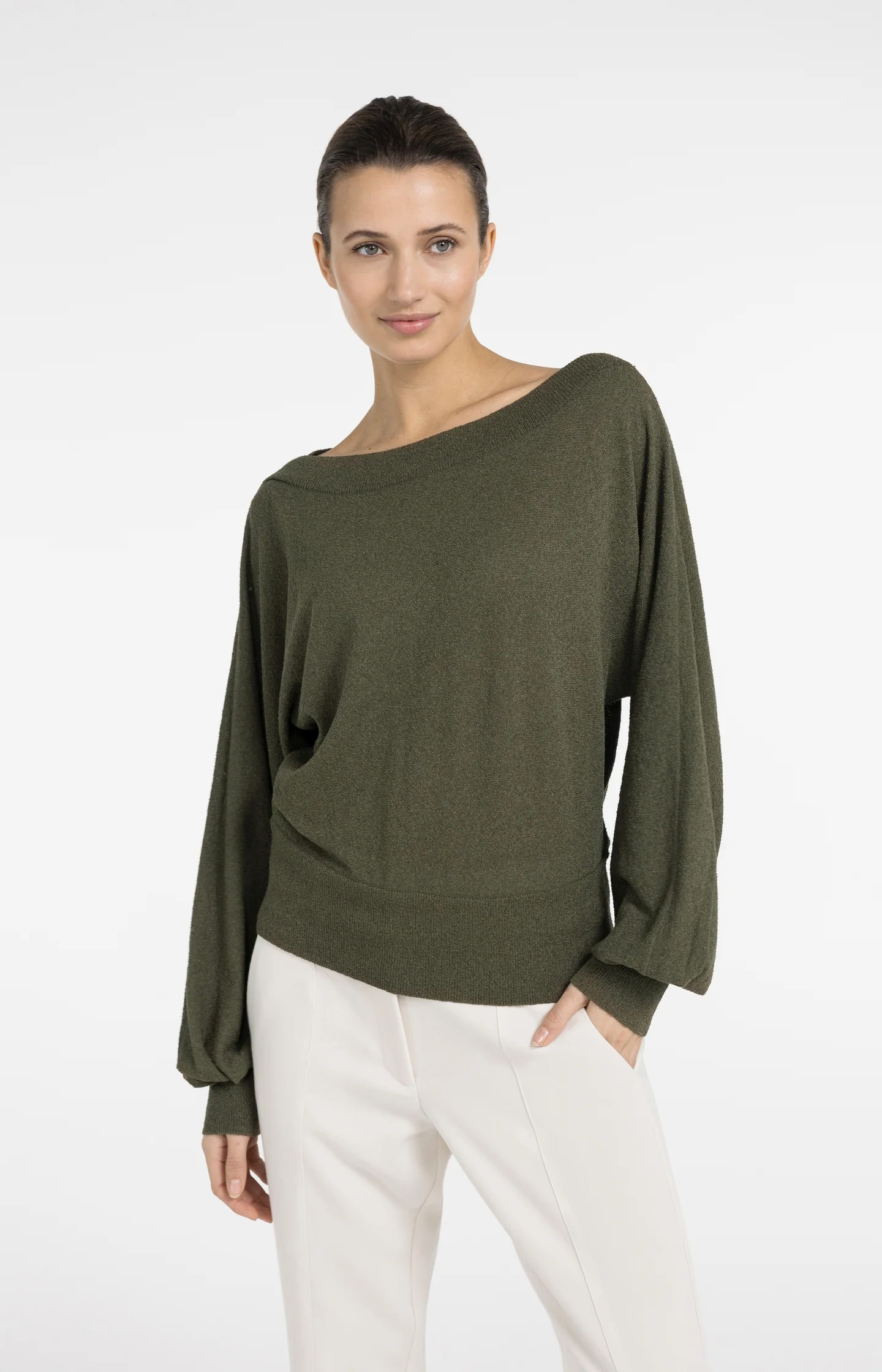 Towel knit sweater with boat neckline - Image 3