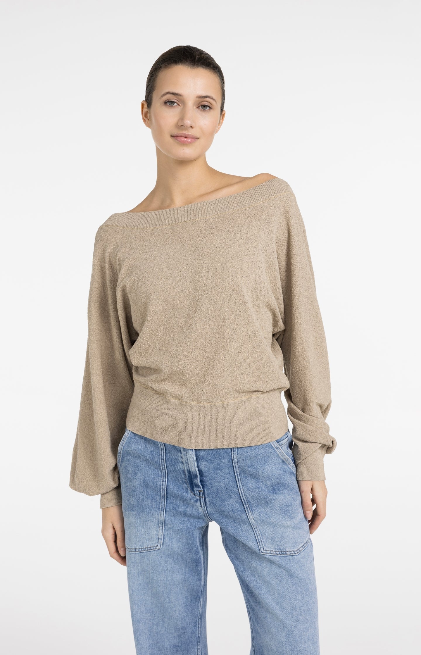 Towel knit sweater with boat neckline - Image 3