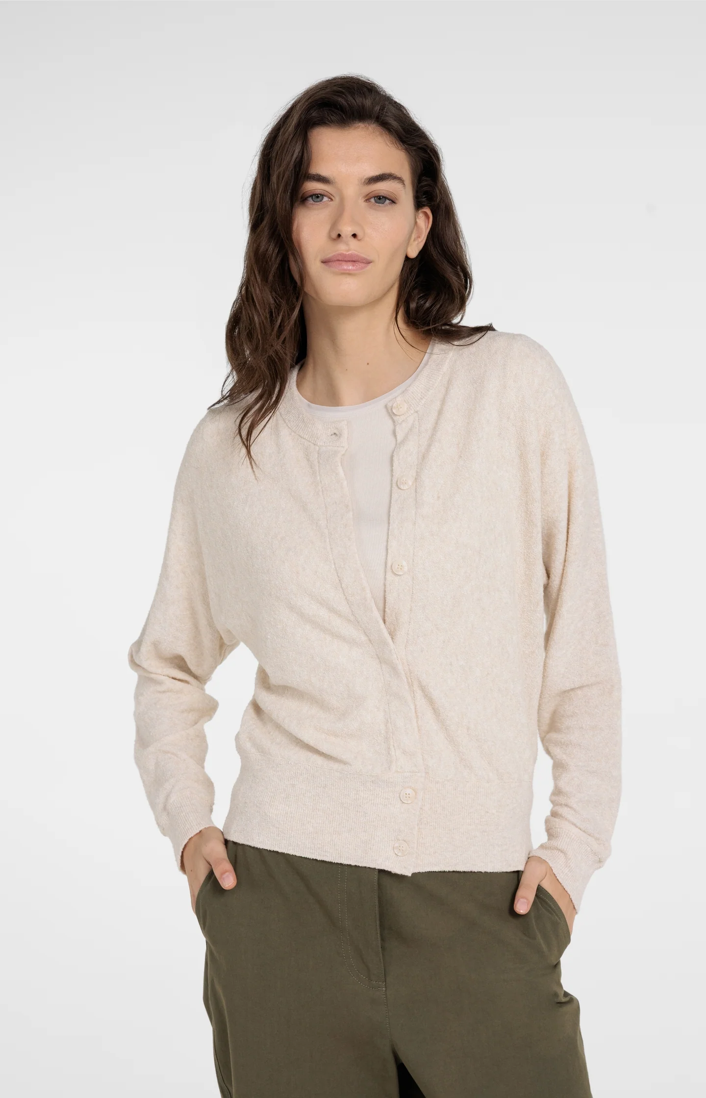 Towel-textured knit cardigan with long sleeves - Image 3