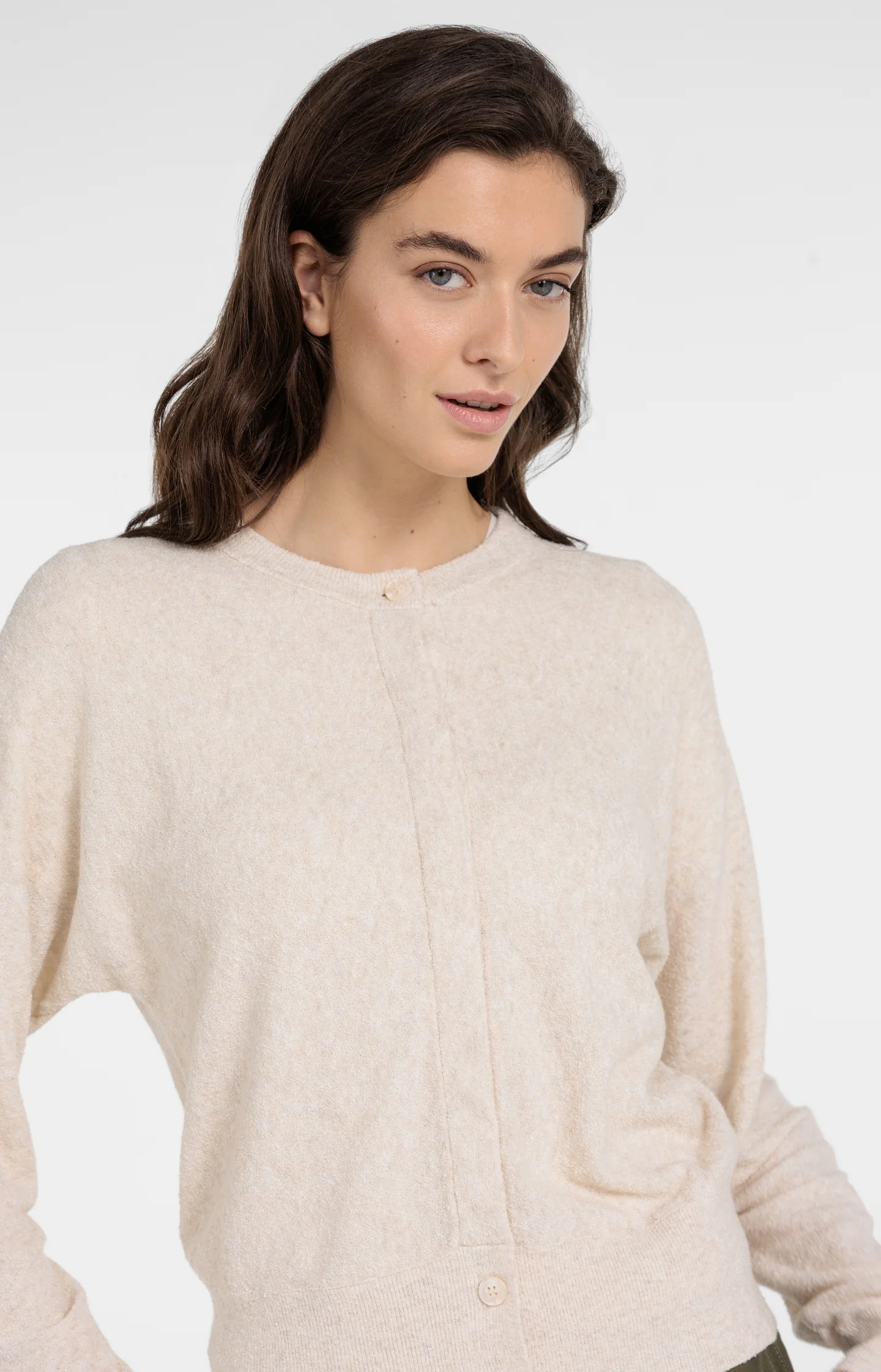 Towel-textured knit cardigan with long sleeves - Image 5
