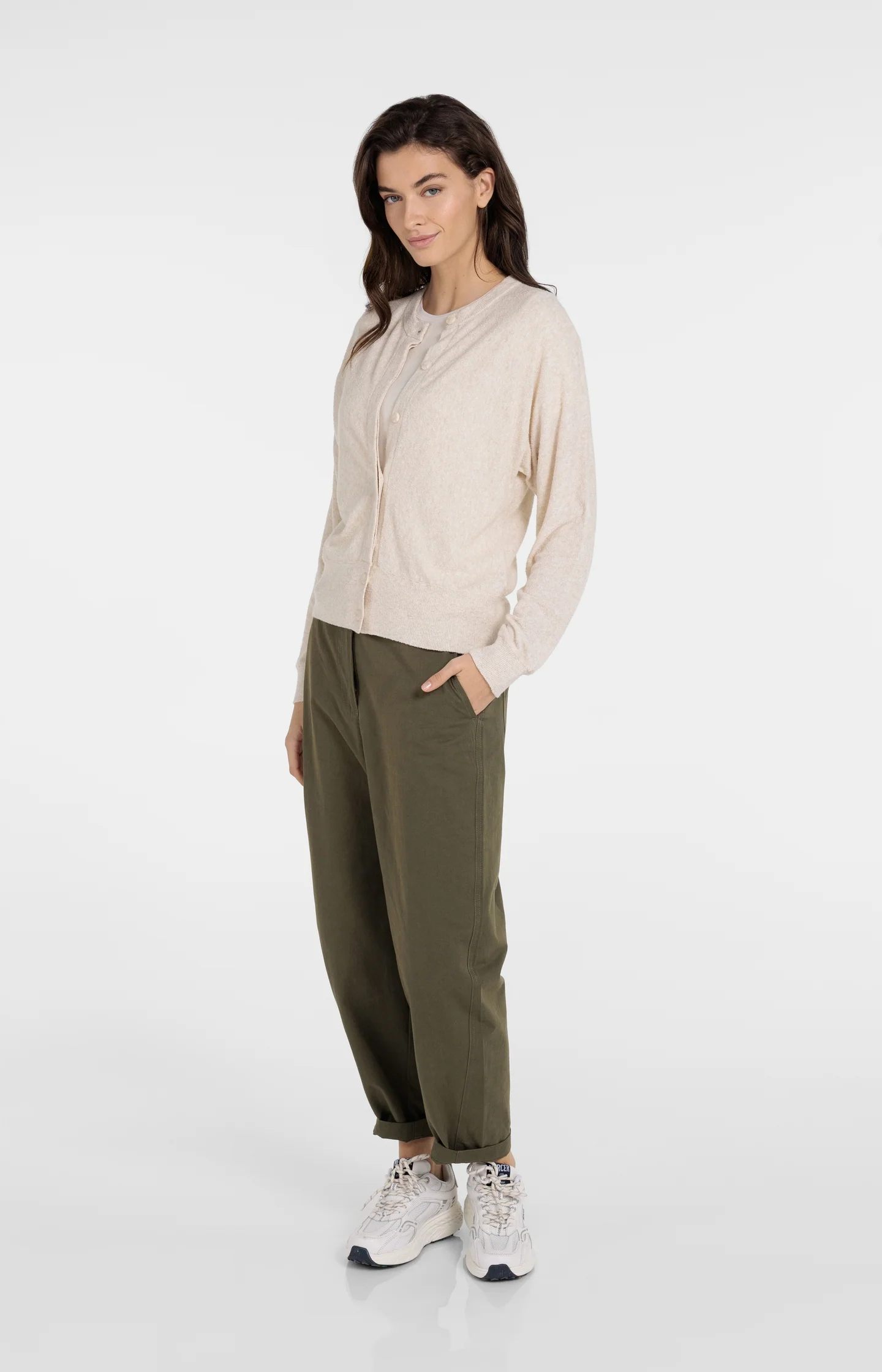 Towel-textured knit cardigan with long sleeves - Image 6
