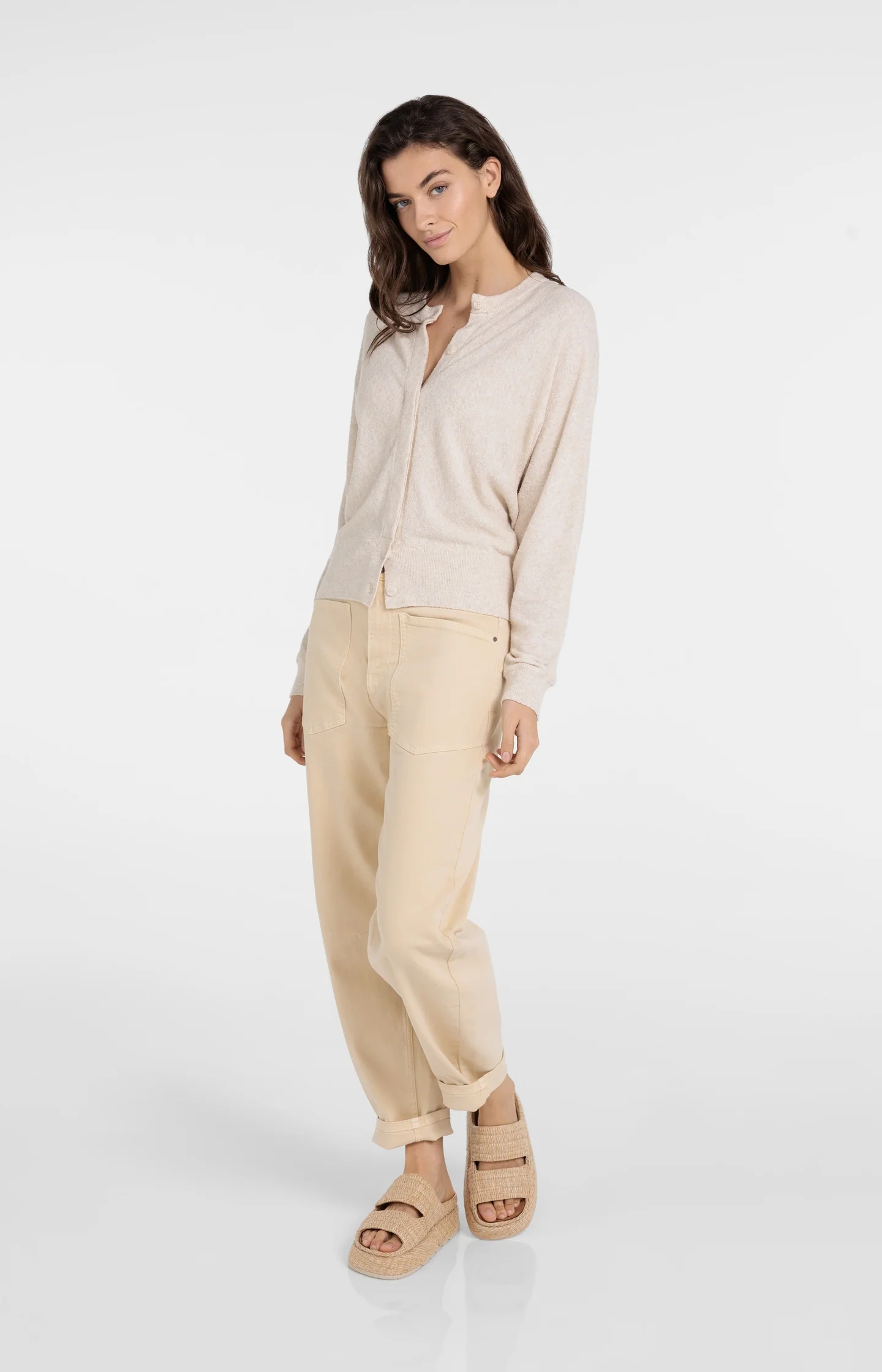 Towel-textured knit cardigan with long sleeves - Image 7