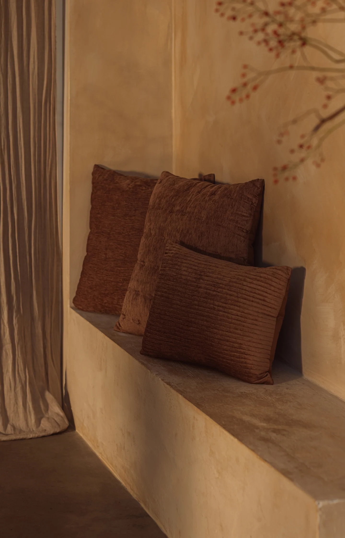 Velvet cushion with ribbed texture