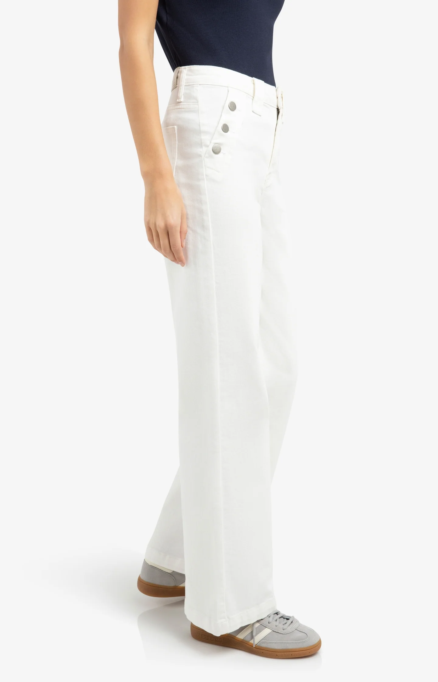 Wide leg denim trousers with button details (L32) - Image 3