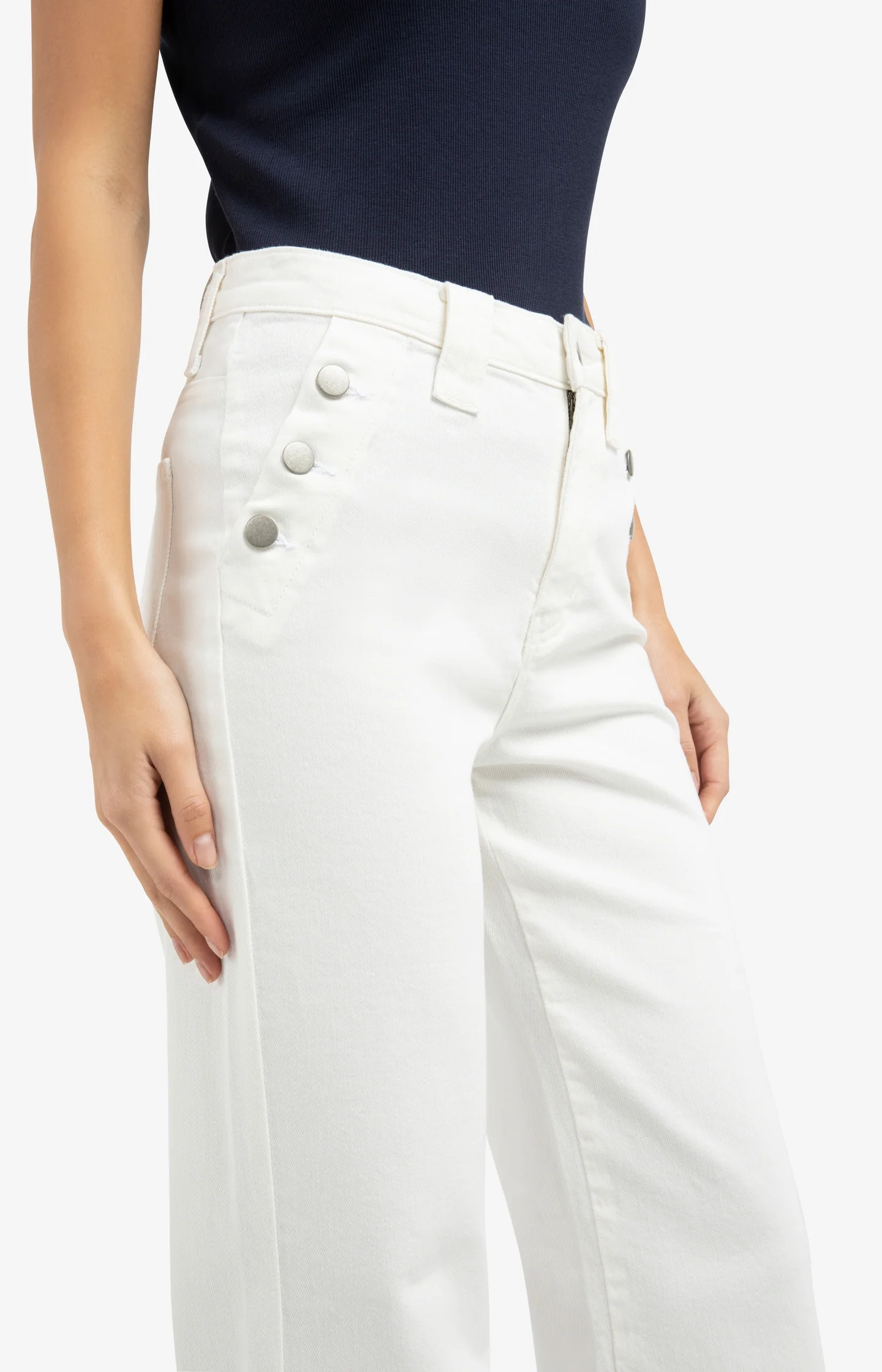 Wide leg denim trousers with button details (L32) - Image 5