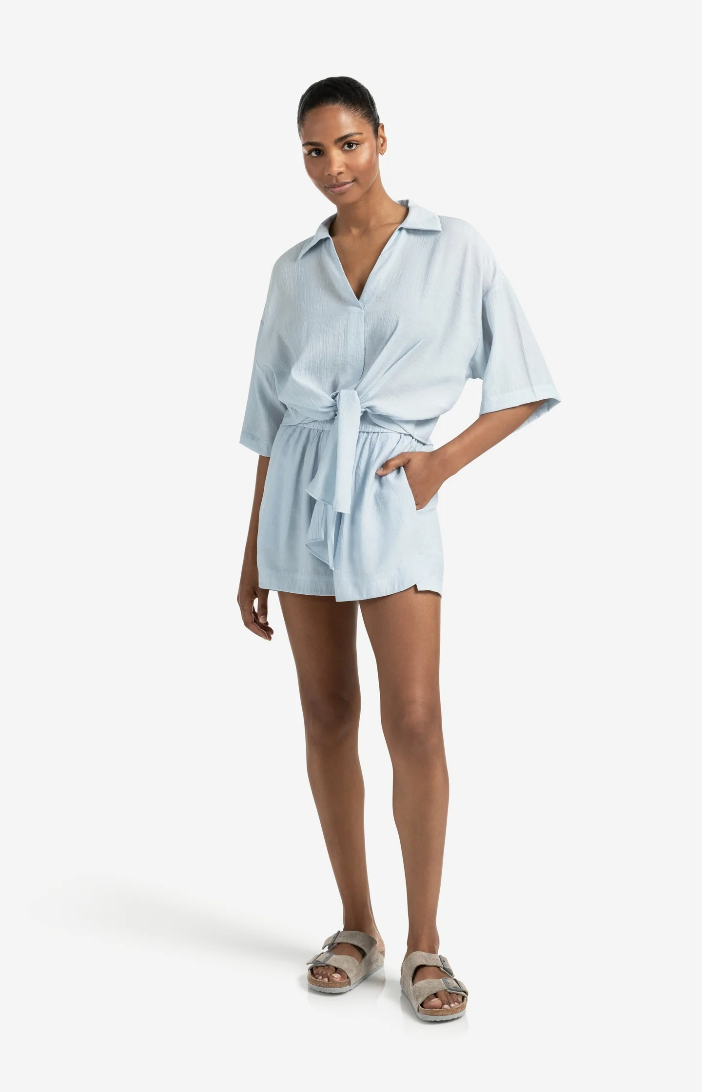 Woven structured shorts with elastic waistband - Image 4