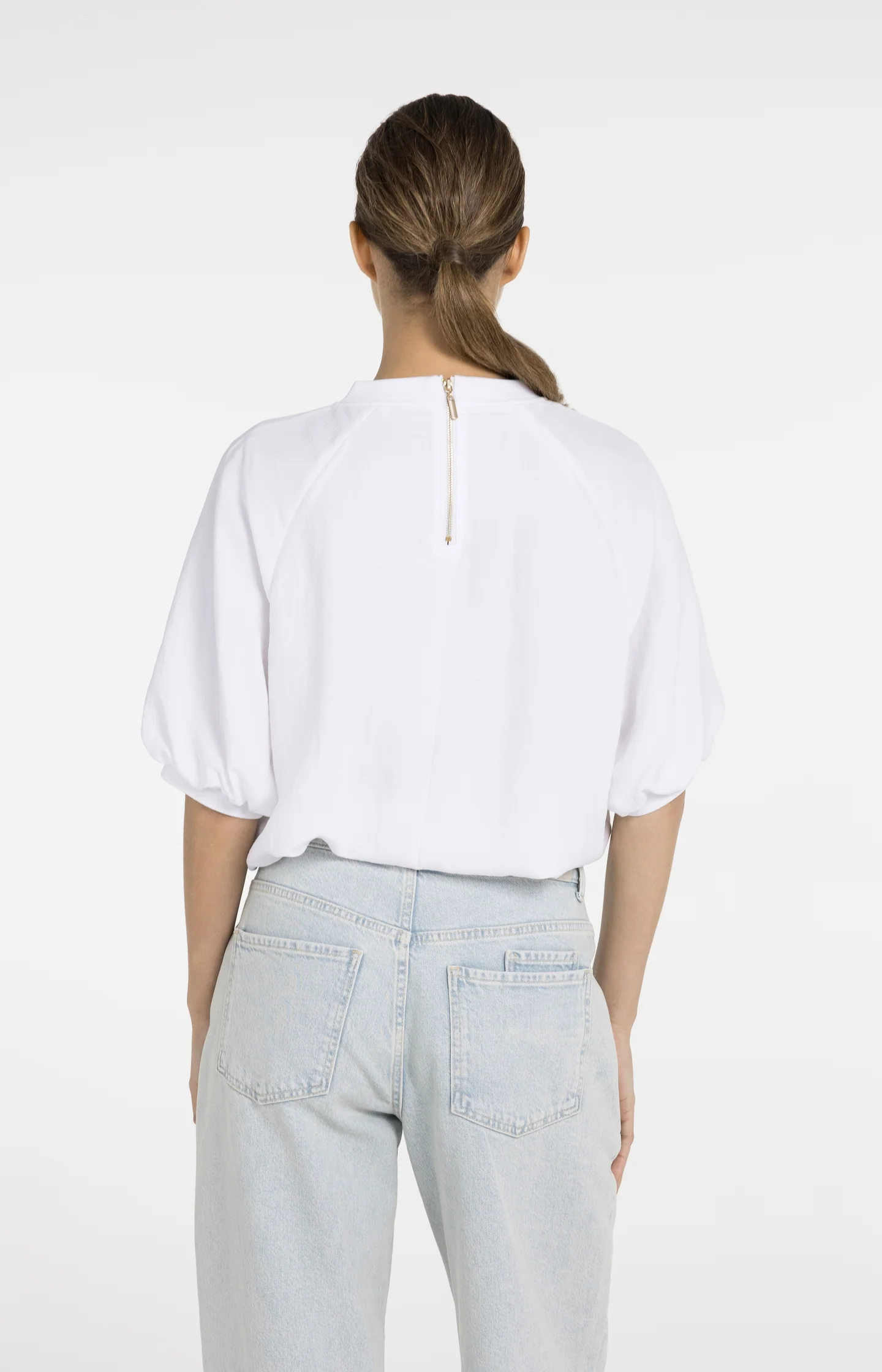 Woven T-shirt with balloon sleeves and zip - Image 4