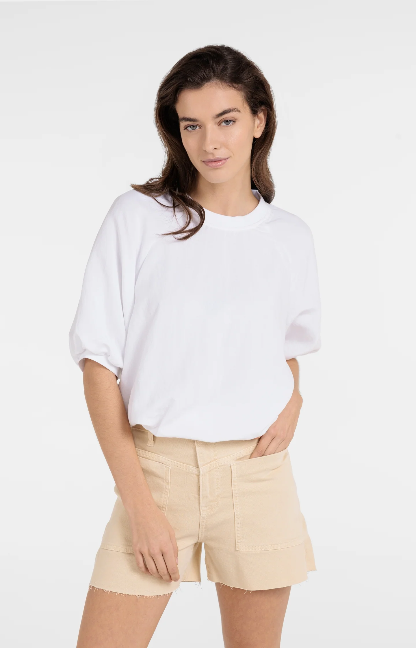 Woven T-shirt with balloon sleeves and zip - Image 6