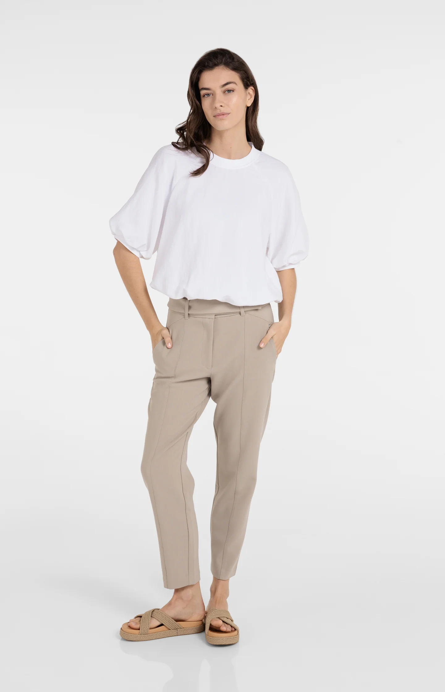 Woven T-shirt with balloon sleeves and zip - Image 8