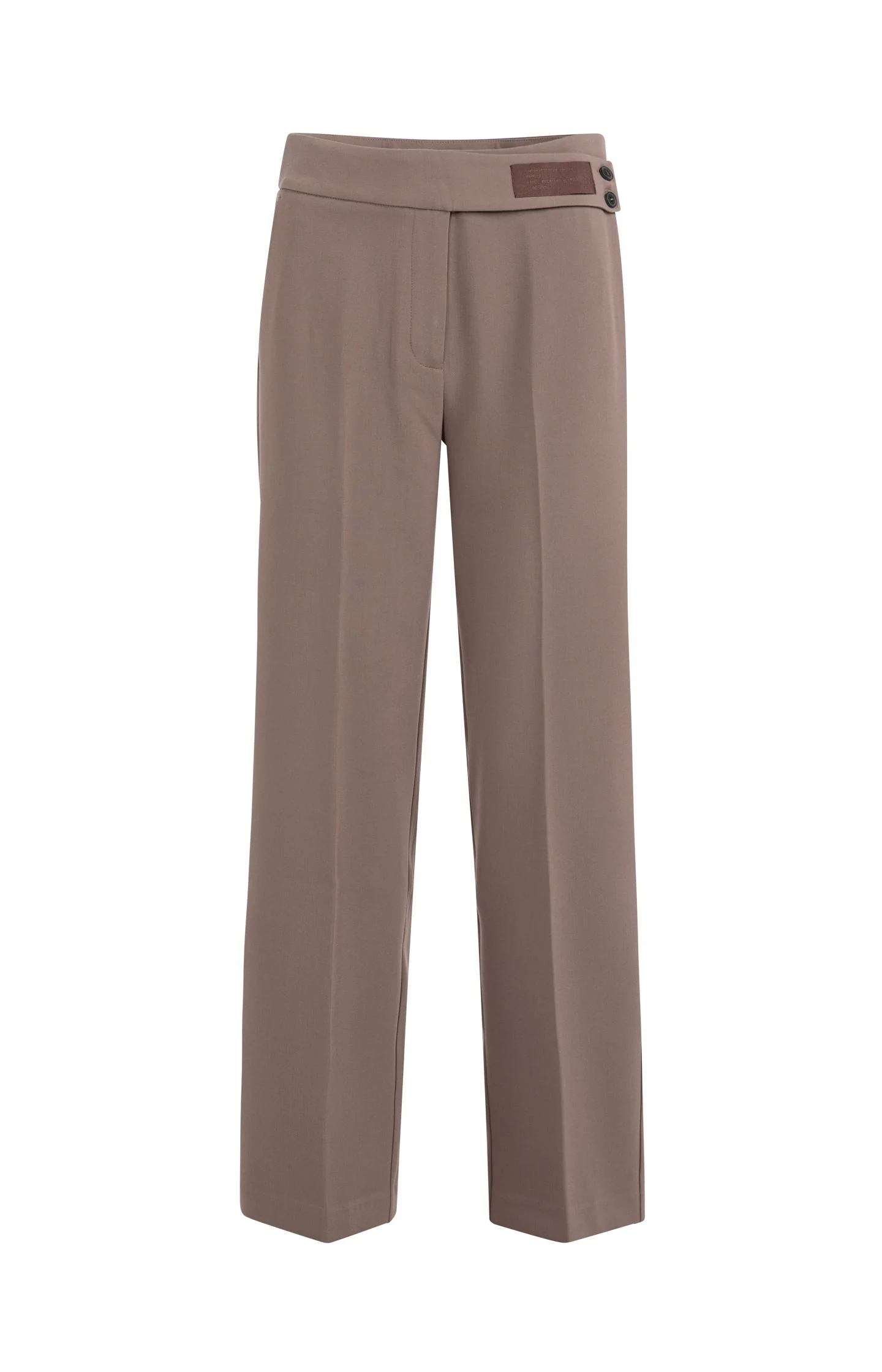 Woven trousers with asymmetrical waistband and straight fit - Brown - Image 2