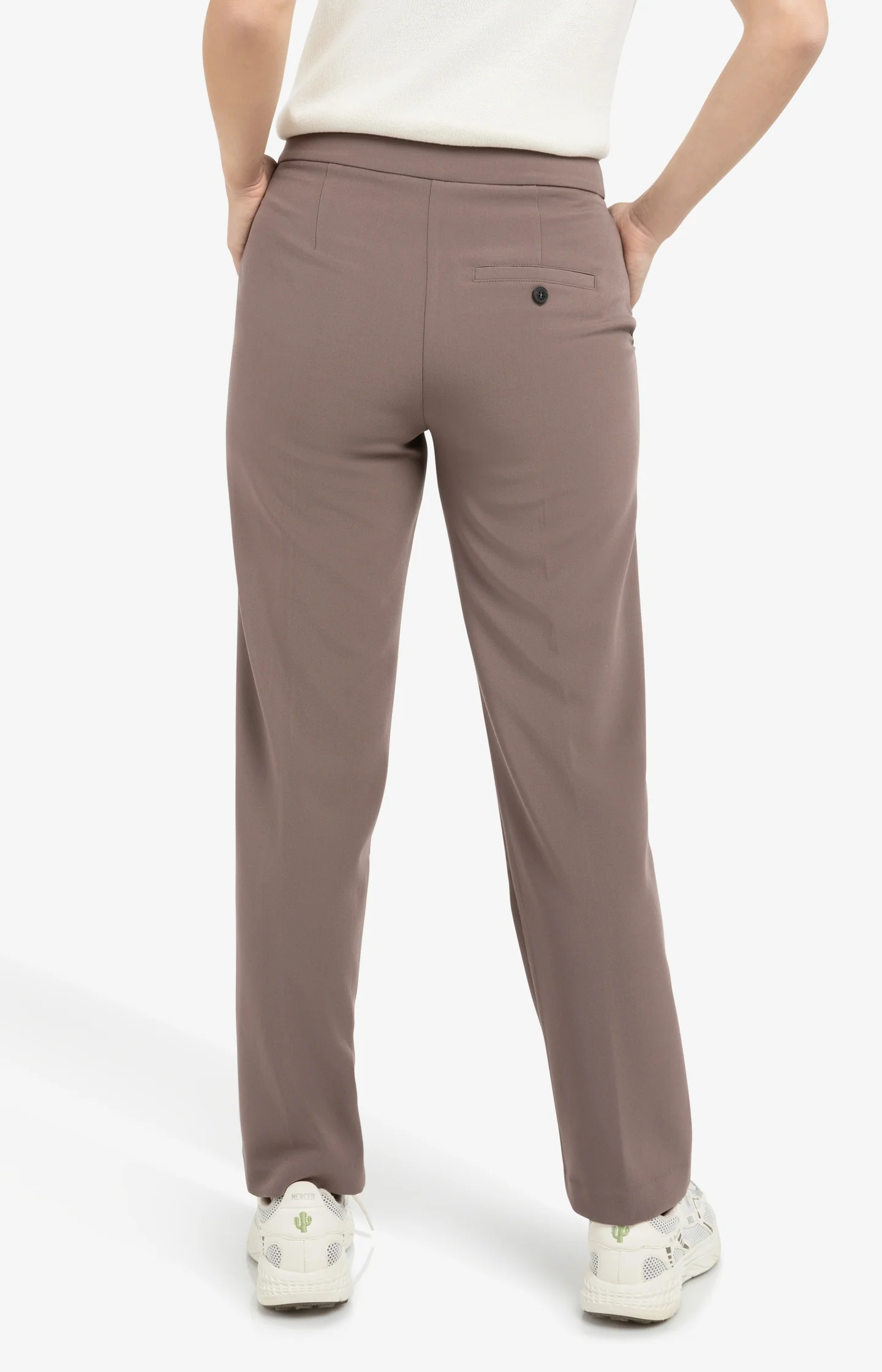 Woven trousers with asymmetrical waistband and straight fit - Brown - Image 4