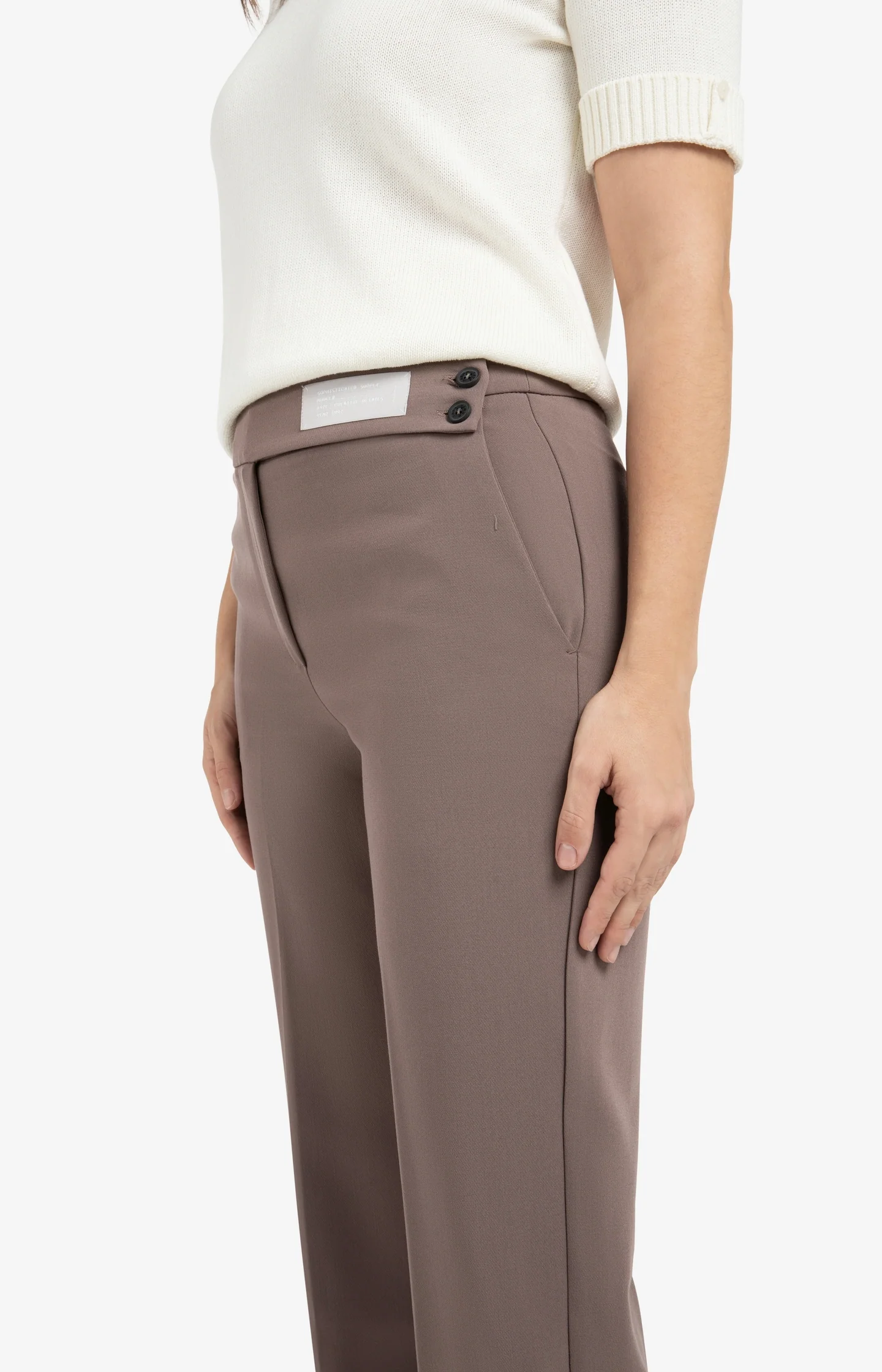 Woven trousers with asymmetrical waistband and straight fit - Brown - Image 5