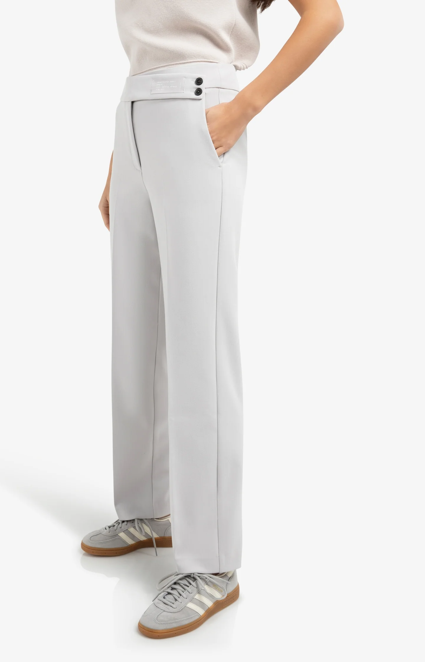 Woven trousers with asymmetrical waistband and straight fit - Grey - Image 3