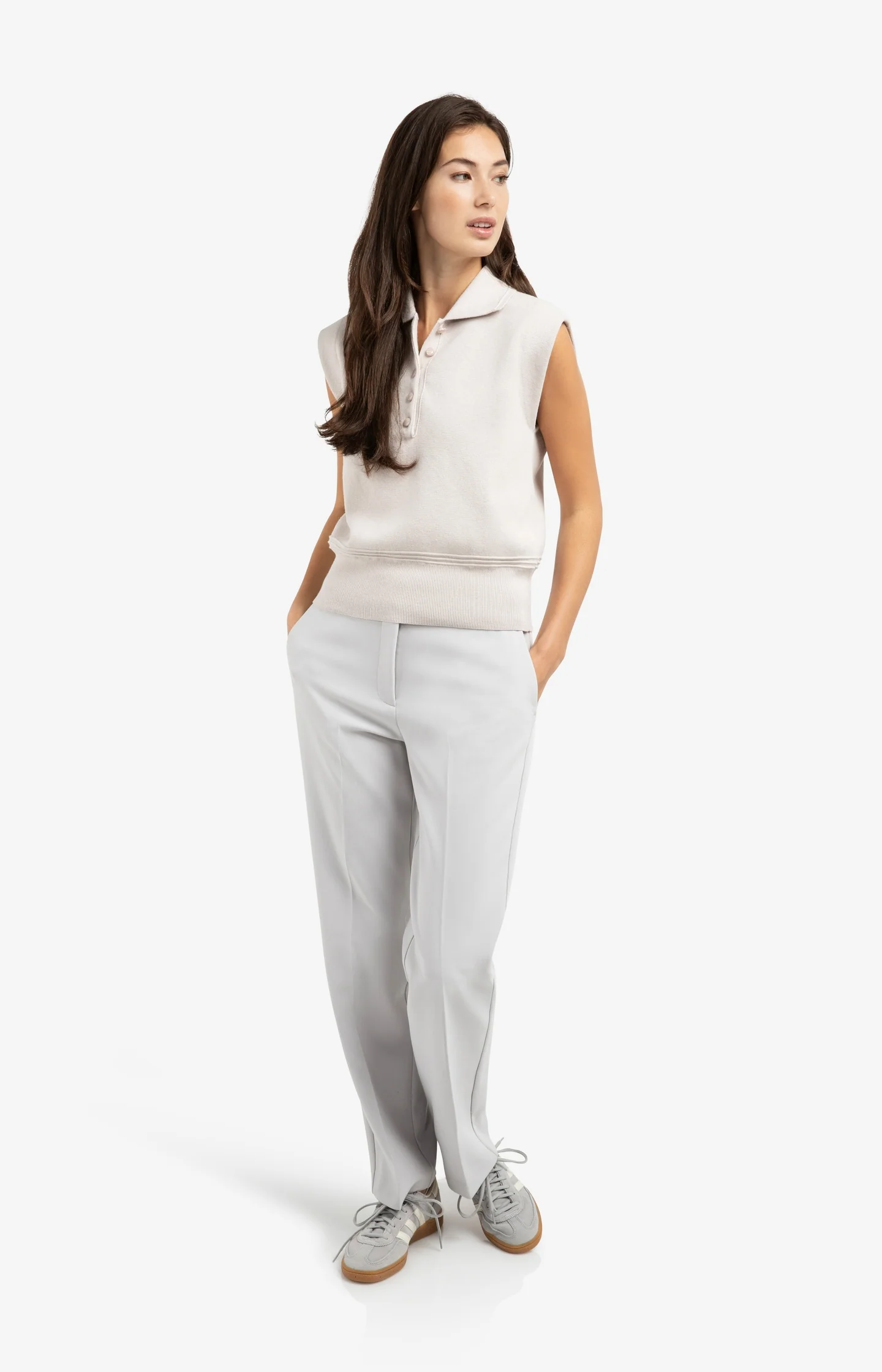Woven trousers with asymmetrical waistband and straight fit - Grey - Image 5
