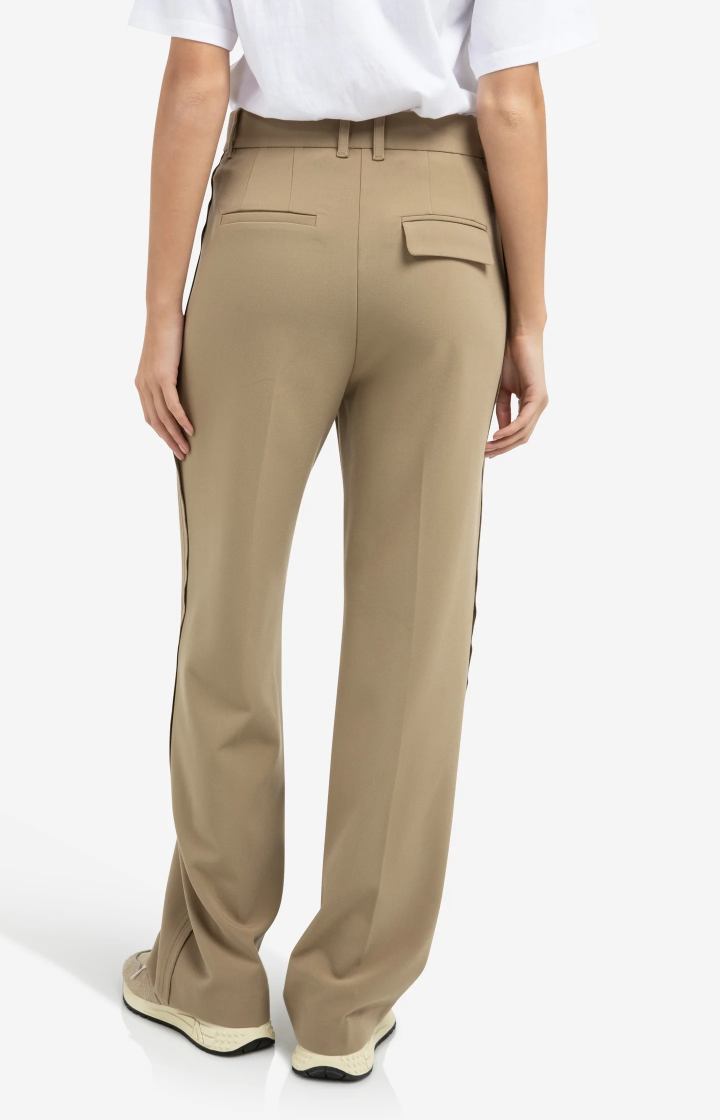 Woven trousers with wide legs and stitched details - Brown - Image 5